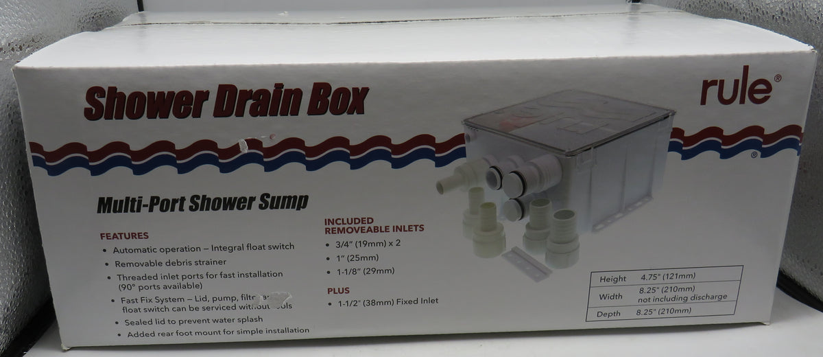 98B RULE Model 800 GPH /3028 LPH Shower Sump Drain Box MultiPort Inle