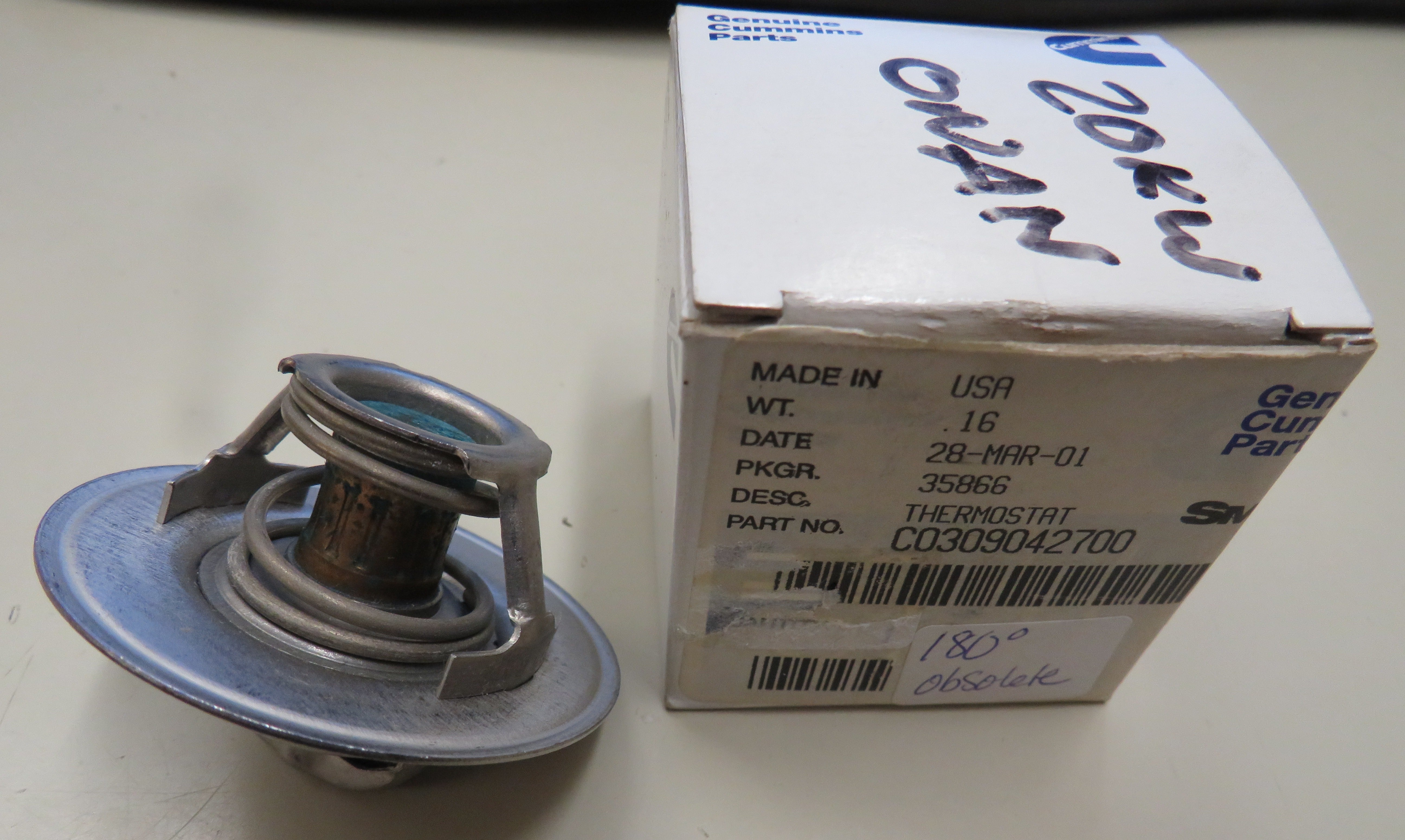 Cummins CO309042700 Cummins Thermostat 180 Degree For 20KW Onan 309-0427 (Uses Gasket C0309058600 Onan 309-0586) OBSOLETE 2/14/2024 THIS PART IS IN STOCK 2/14/2024