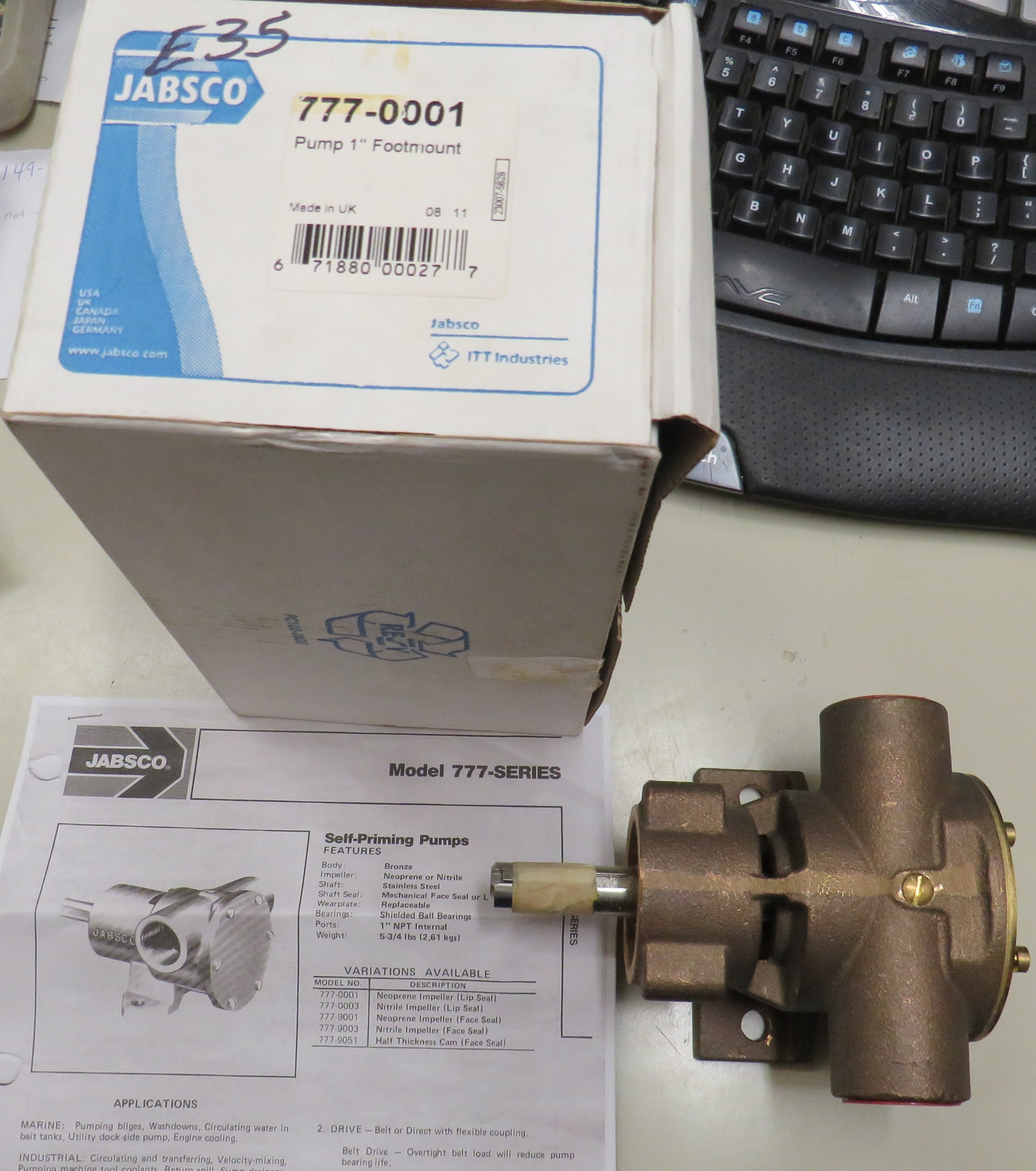Jabsco 777-0001 Pump 1” Footmount Self-Priming Pump 