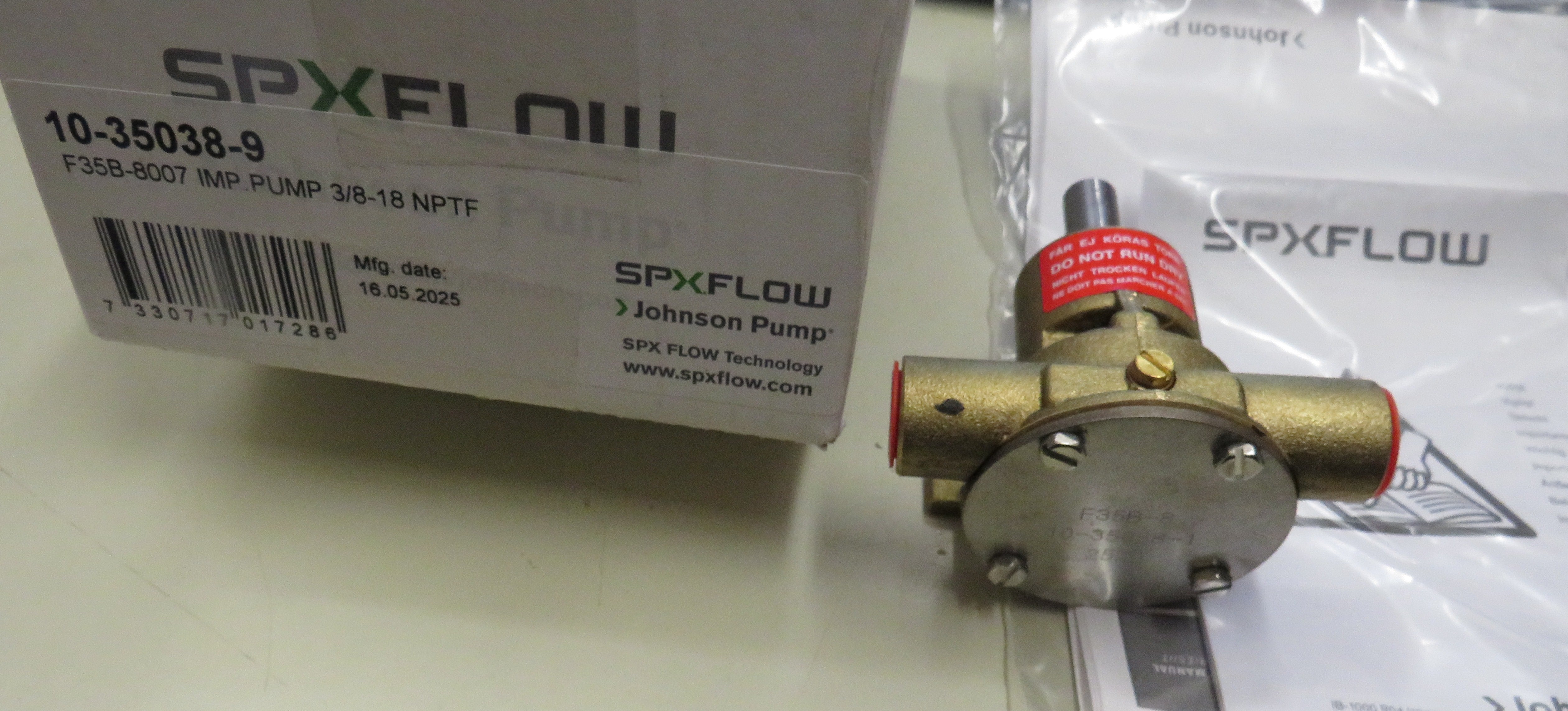 10-35038-9 Johnson Engine Cooling Pump (F35B-8007) 3/8-18 NPTF Replaces Onan Faryman (Full Cam) 10/29/2025 THIS PART IS IN STOCK 10/29/2025