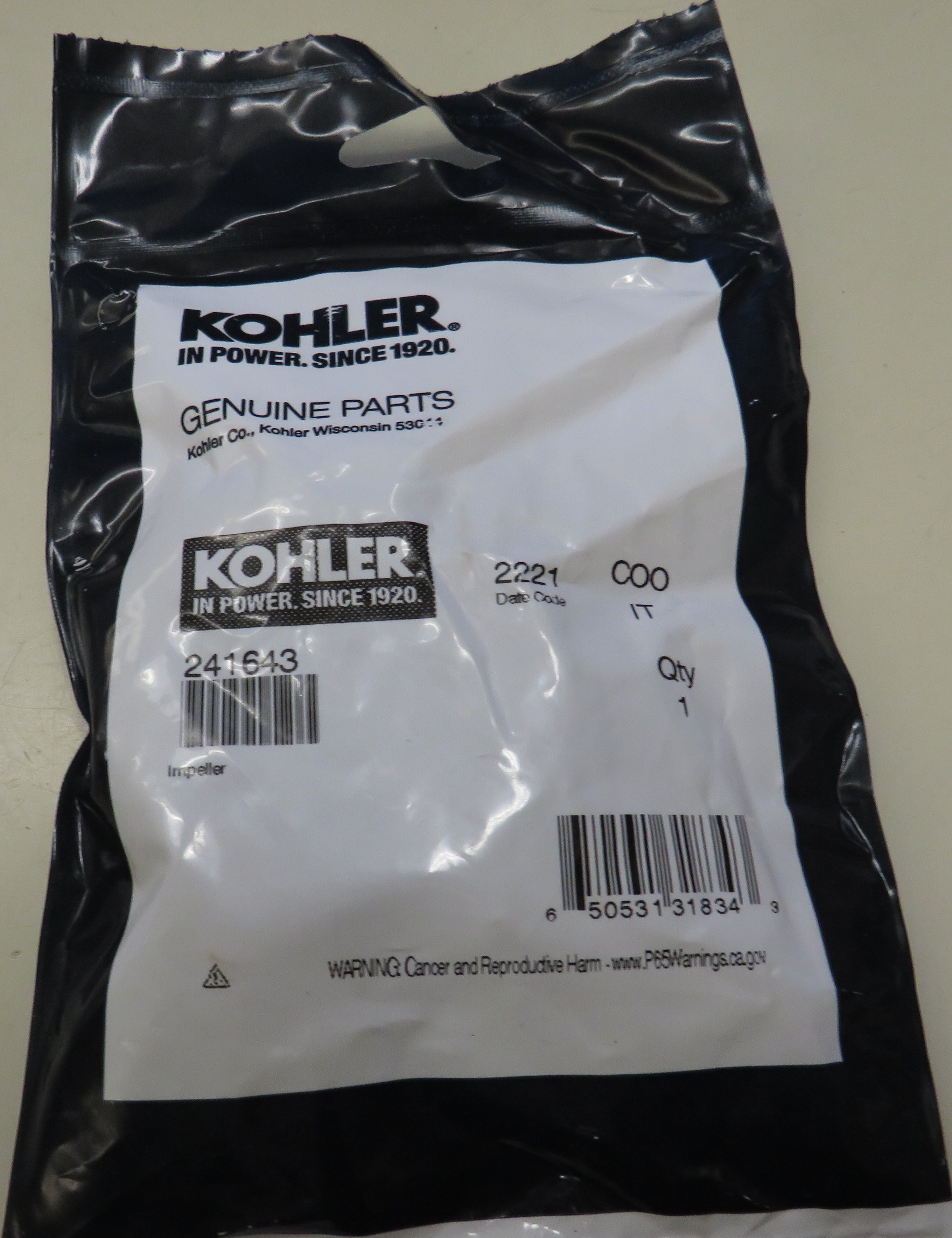 241643 Rehlko Kohler Impeller 12/9/2025 THIS PART IS IN STOCK 12/9/2025