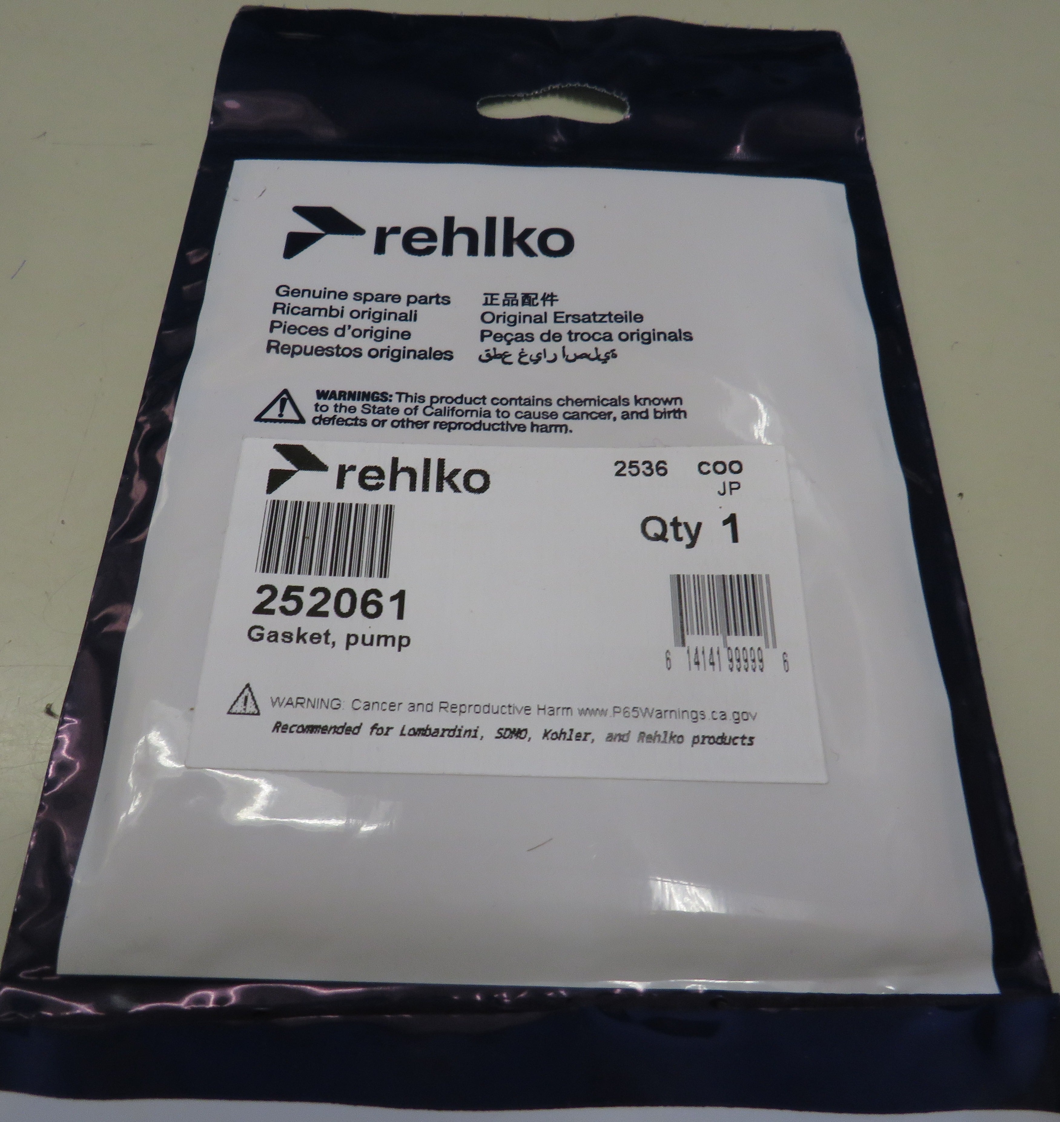 Kohler 252061 Pump Gasket 3/18/2026 THIS PART IS IN STOCK 3/18/2026