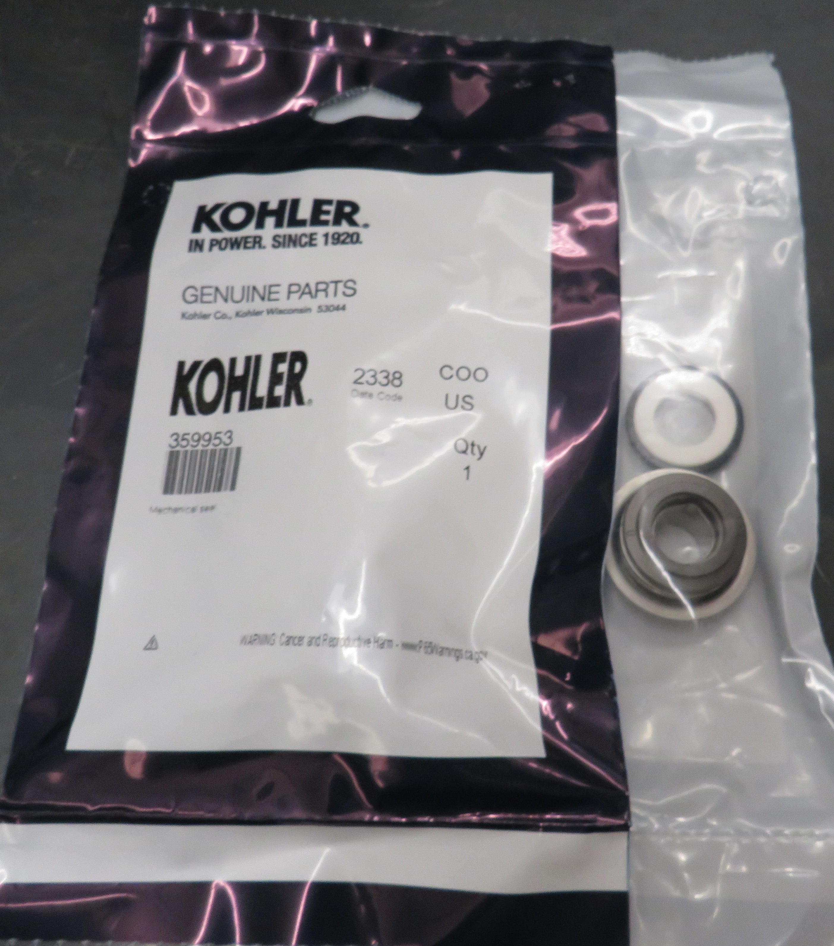 359953 Kohler Mechanical Seal (For K359952 Water Pump) 8/19/2026 THIS PART IS IN STOCK 8/19/2026