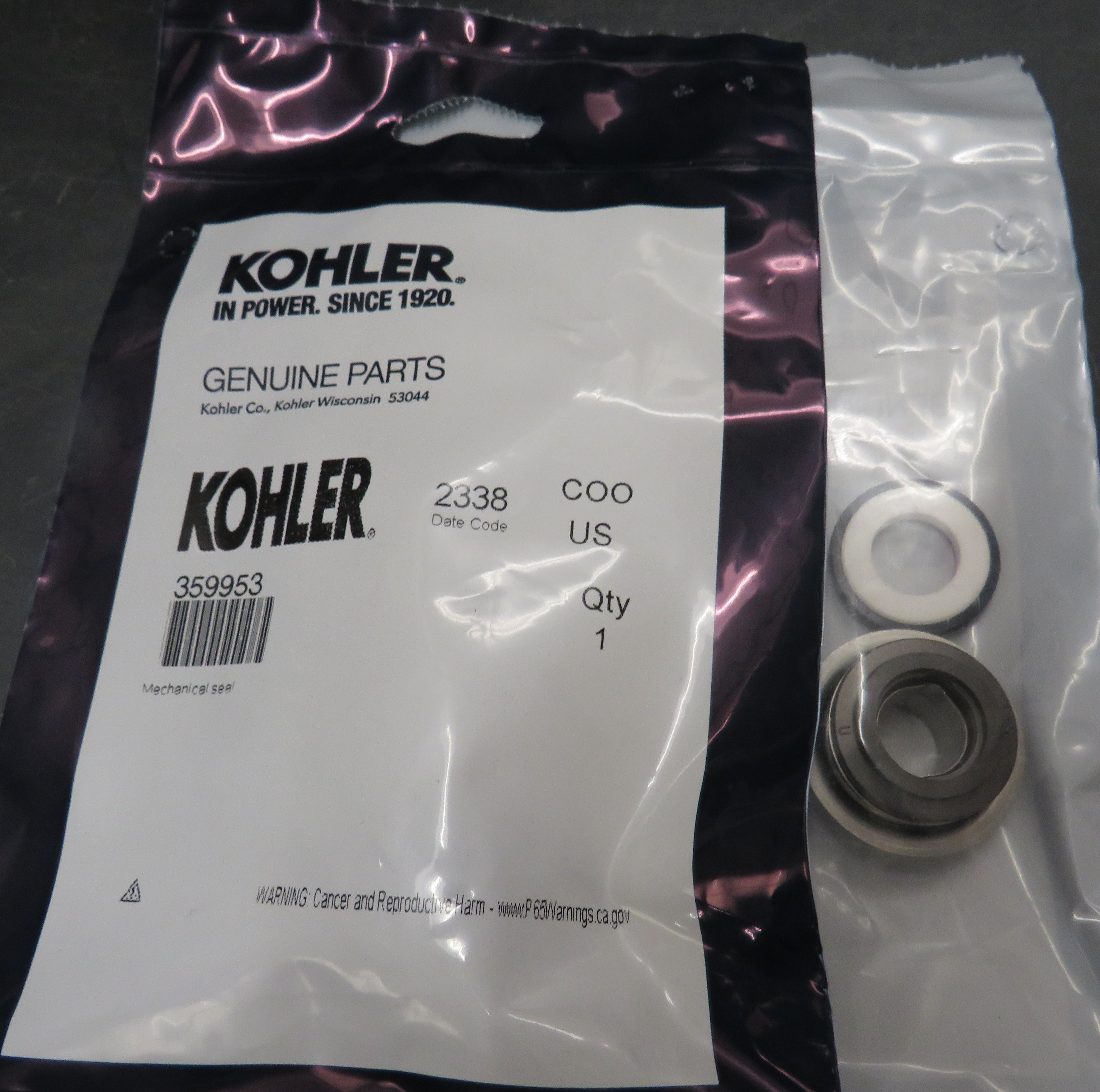 359953 Kohler Mechanical Seal (For K359952 Water Pump) 8/19/2026 THIS PART IS IN STOCK 8/19/2026