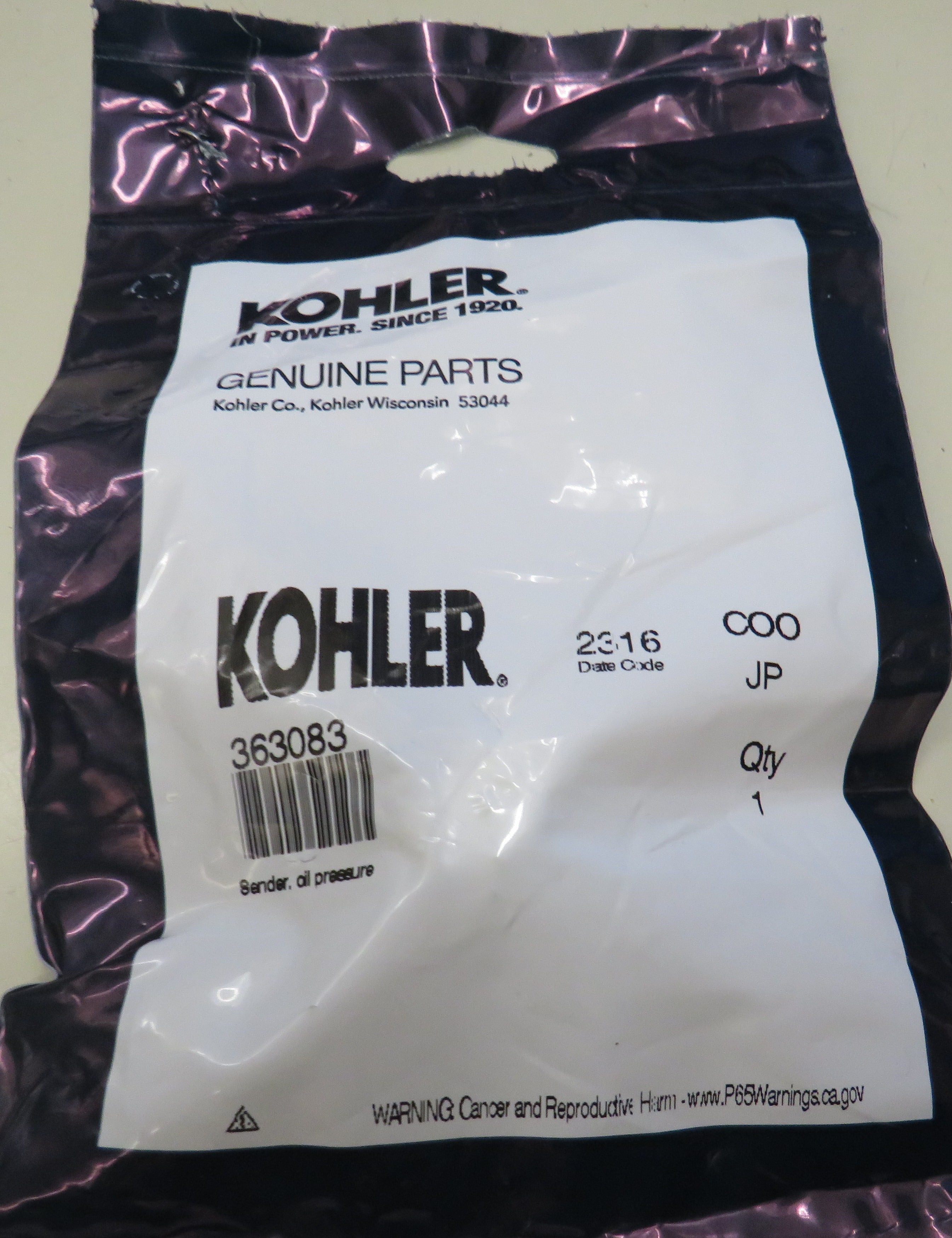 Kohler 363083 Oil Pressure Sender