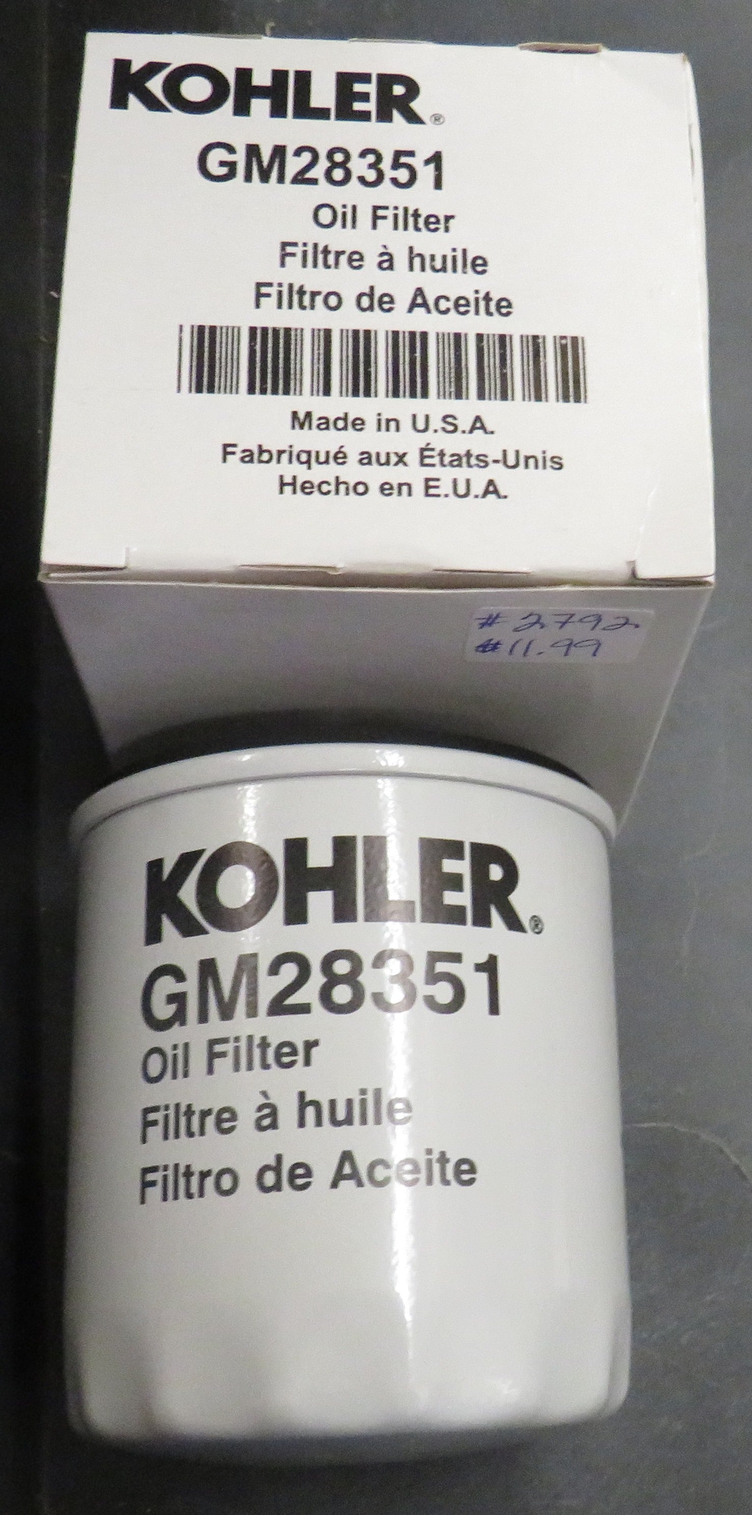GM28351 Rehlko/Kohler Element Oil Filter 5/7/2026 THIS PART IS IN STOCK 5/7/2026