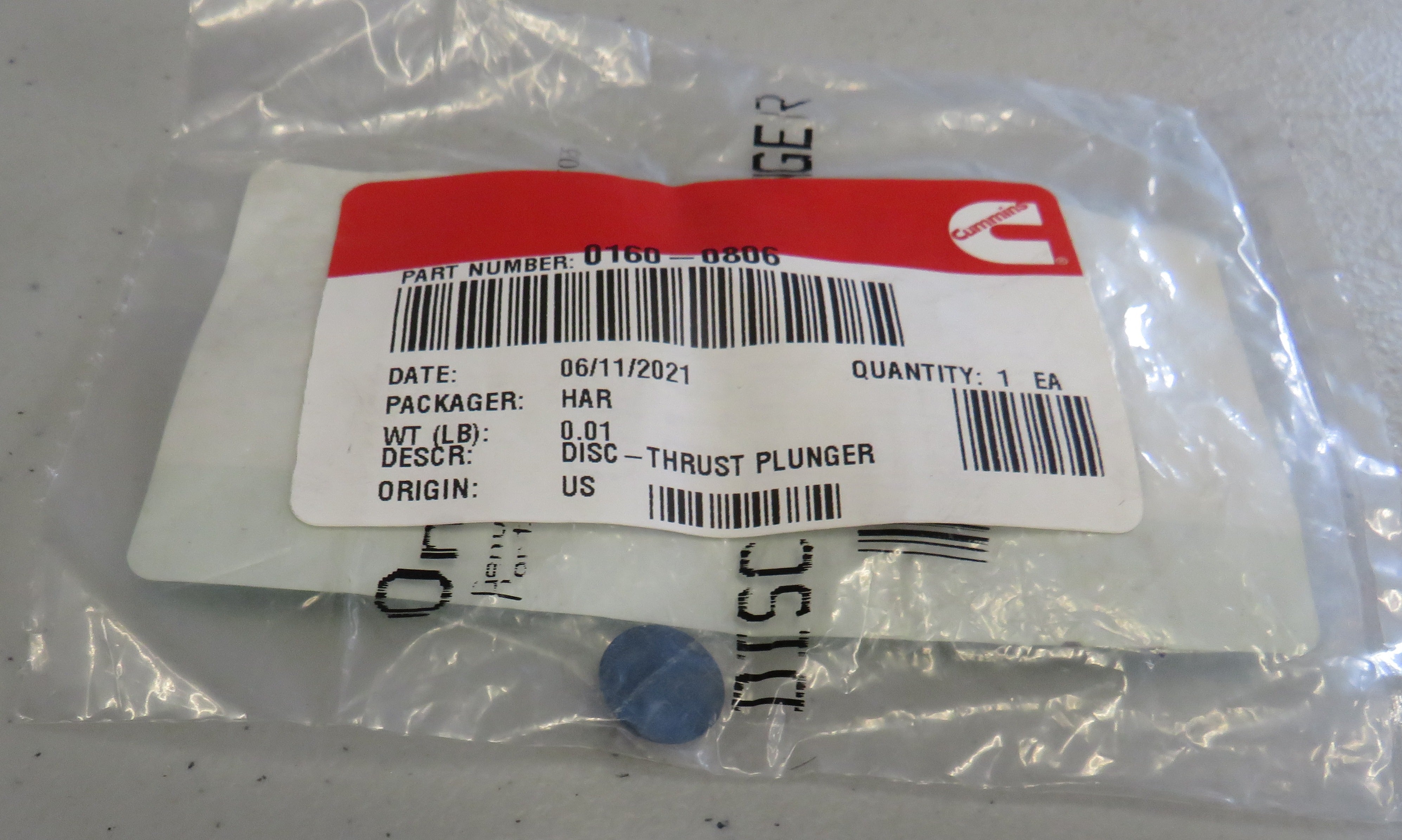 160-0806 Onan Disc-Thrust Plunger 2/5/2026 THIS PART IS IN STOCK 2/5/2026