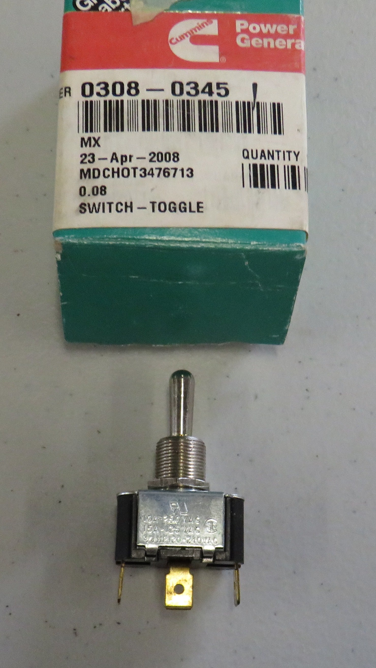 308-0345 Onan 308-0345 Toggle Switch 1/23/2026 THIS PART IS IN STOCK 1/23/2026