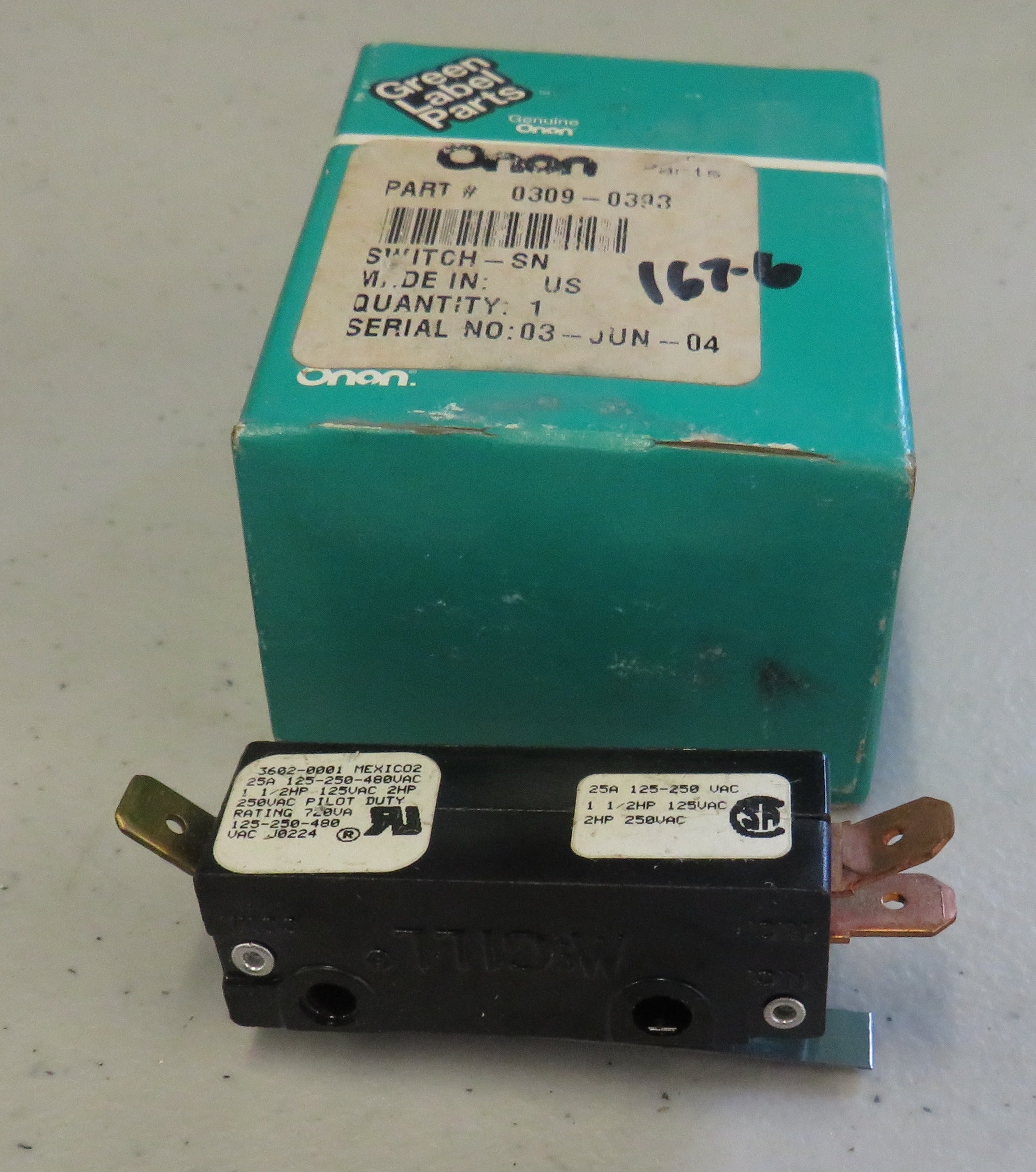 309-0393 Onan 309-0393 Microswitch For OT II Series Transfer Switch 26A 125-250 VAC 3/18/2026 THIS PART IS IN STOCK 3/18/2026