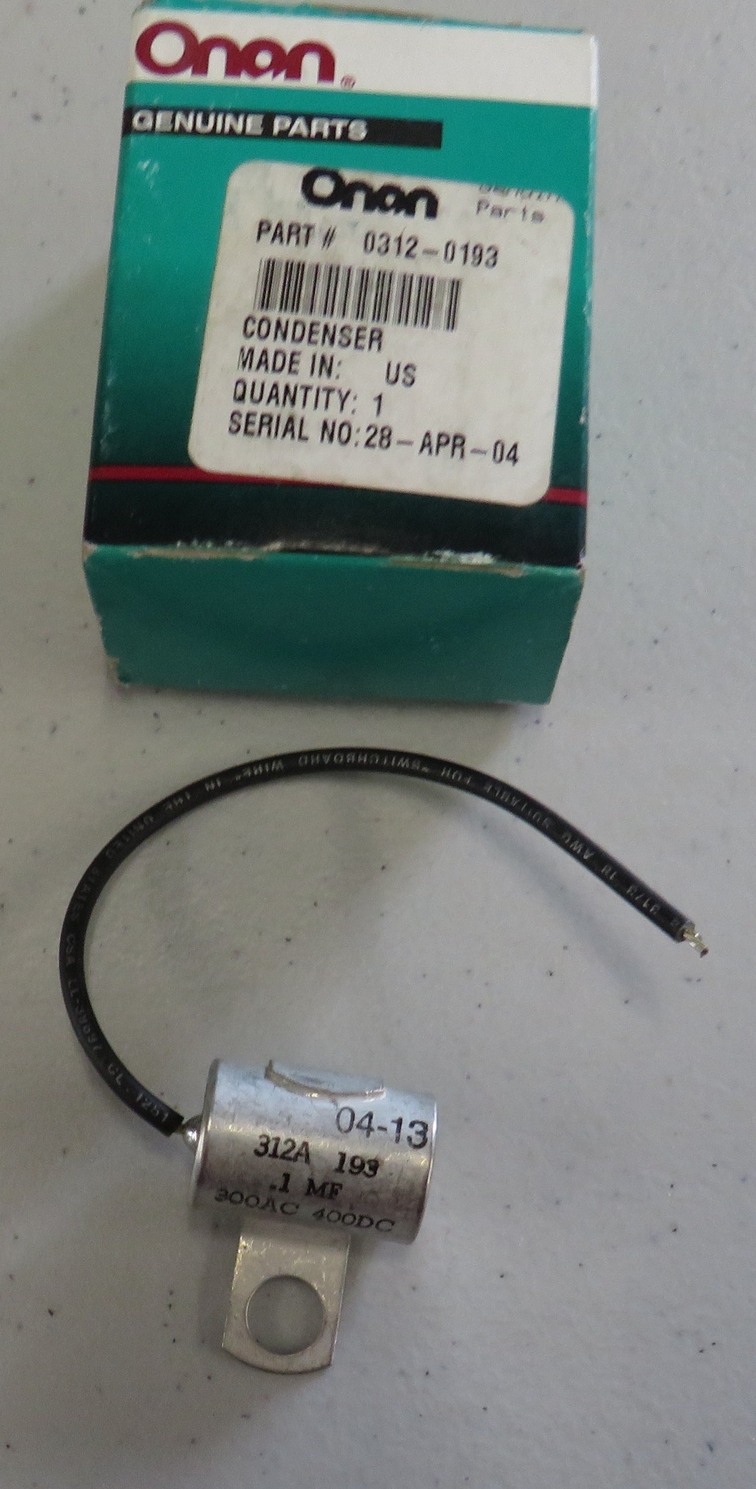 312-0193 Onan Condenser OBSOLETE 1/23/2026 THIS PART IS IN STOCK 1/23/2026