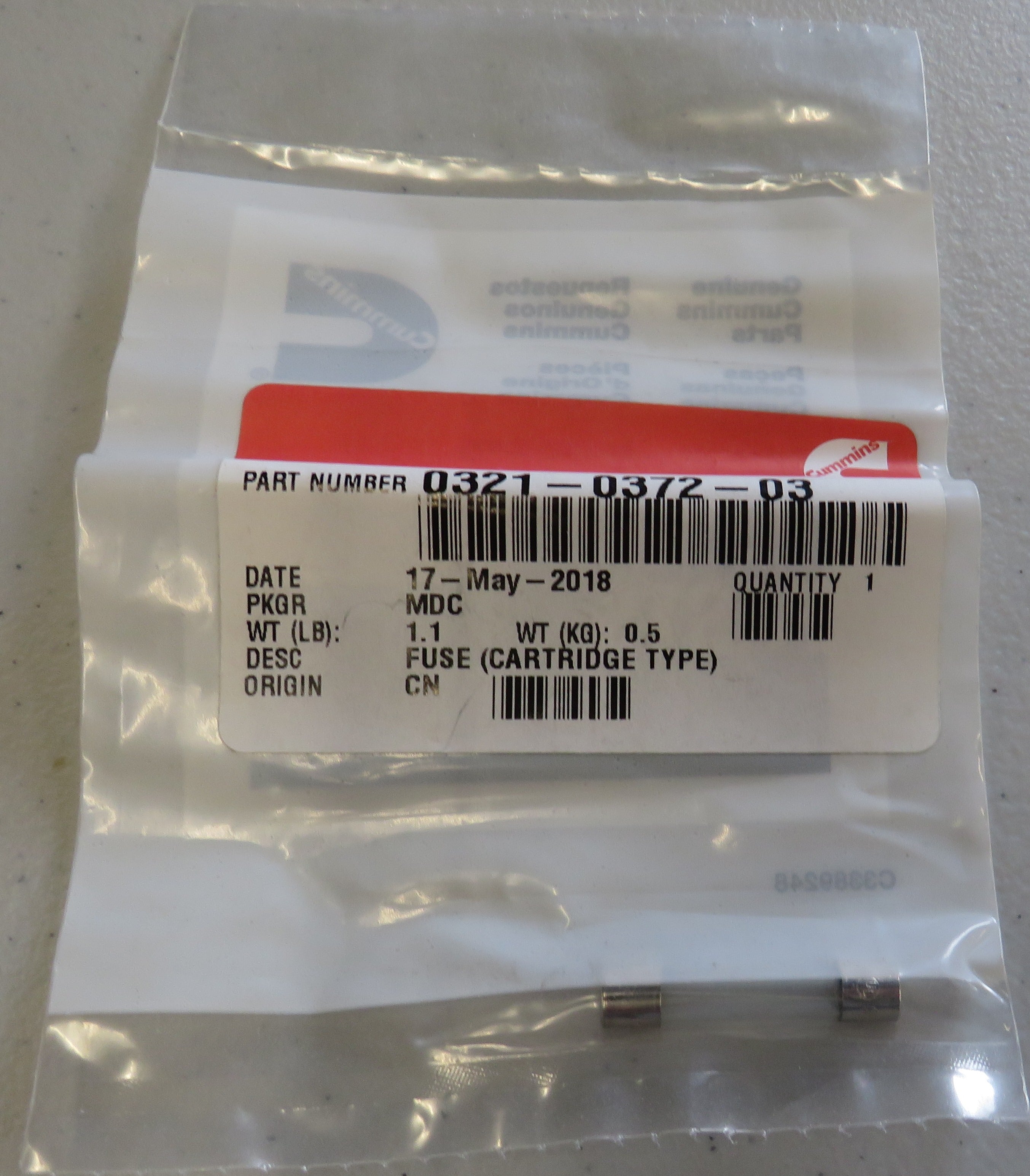 321-0372-03 Onan 321-0372-03 Fuse (Cartridge Type) 1/29/2026 THIS PART IS IN STOCK 1/29/2026