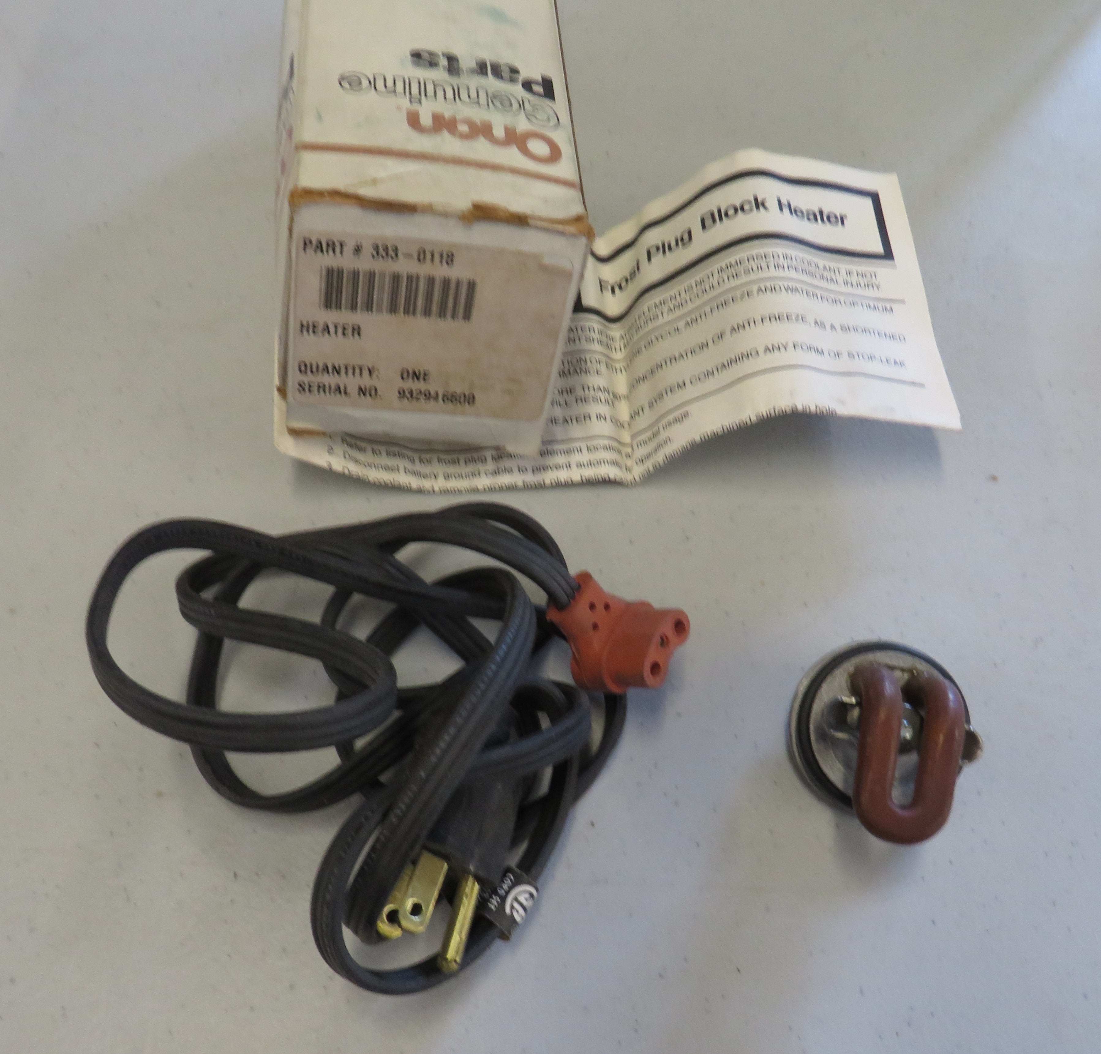 333-0118 Onan 333-0118 Heater Frost Plug Block Heater For EK and EM Series Generators 2/24/2026 THIS PART IS IN STOCK 2/24/2026