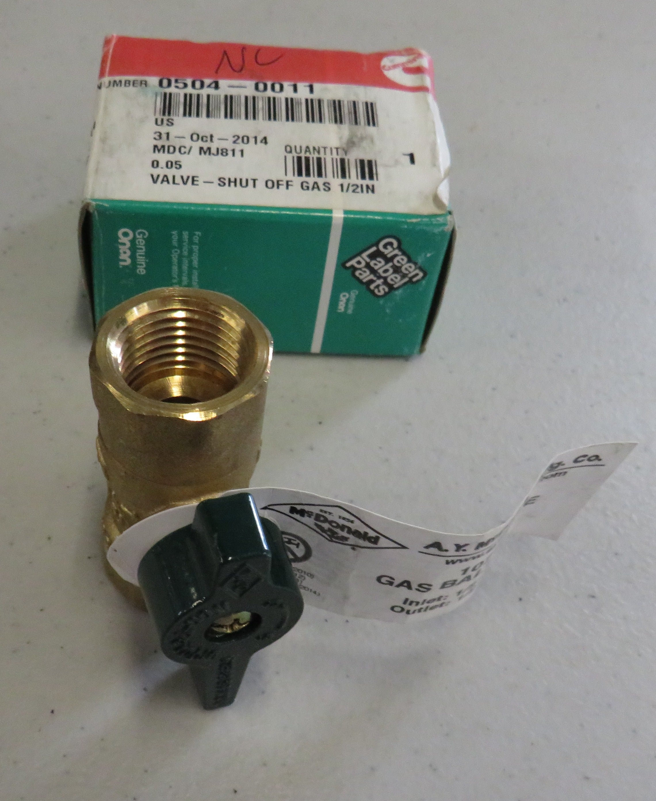 504-0011 Onan Valve Shut Off Gas 1/2