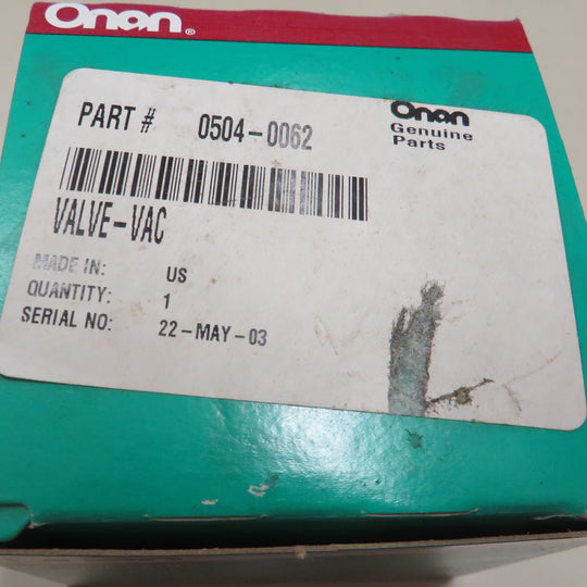 504-0062 Onan Vacuum Relief Valve OBSOLETE For KB-KR Electric Generating Sets 10/22/2025 THIS PART IS IN STOCK 10/22/2025