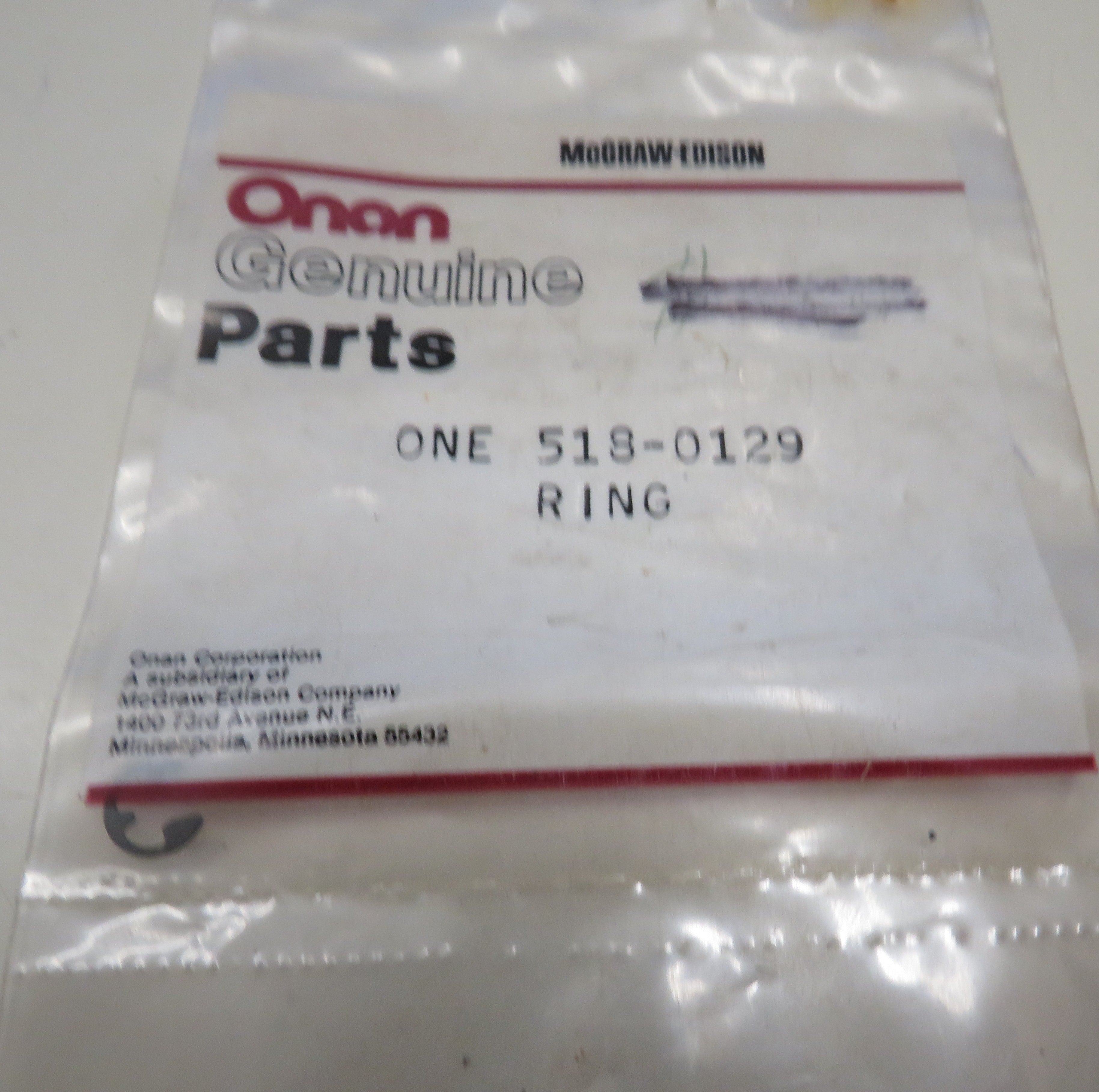 518-0129 Onan Ring-External For Gearcase on 6.0 & 7.5 kW MDJE Genset (Spec AB-AF) 3/26/2024 THIS PART IS IN STOCK 3/26/2024