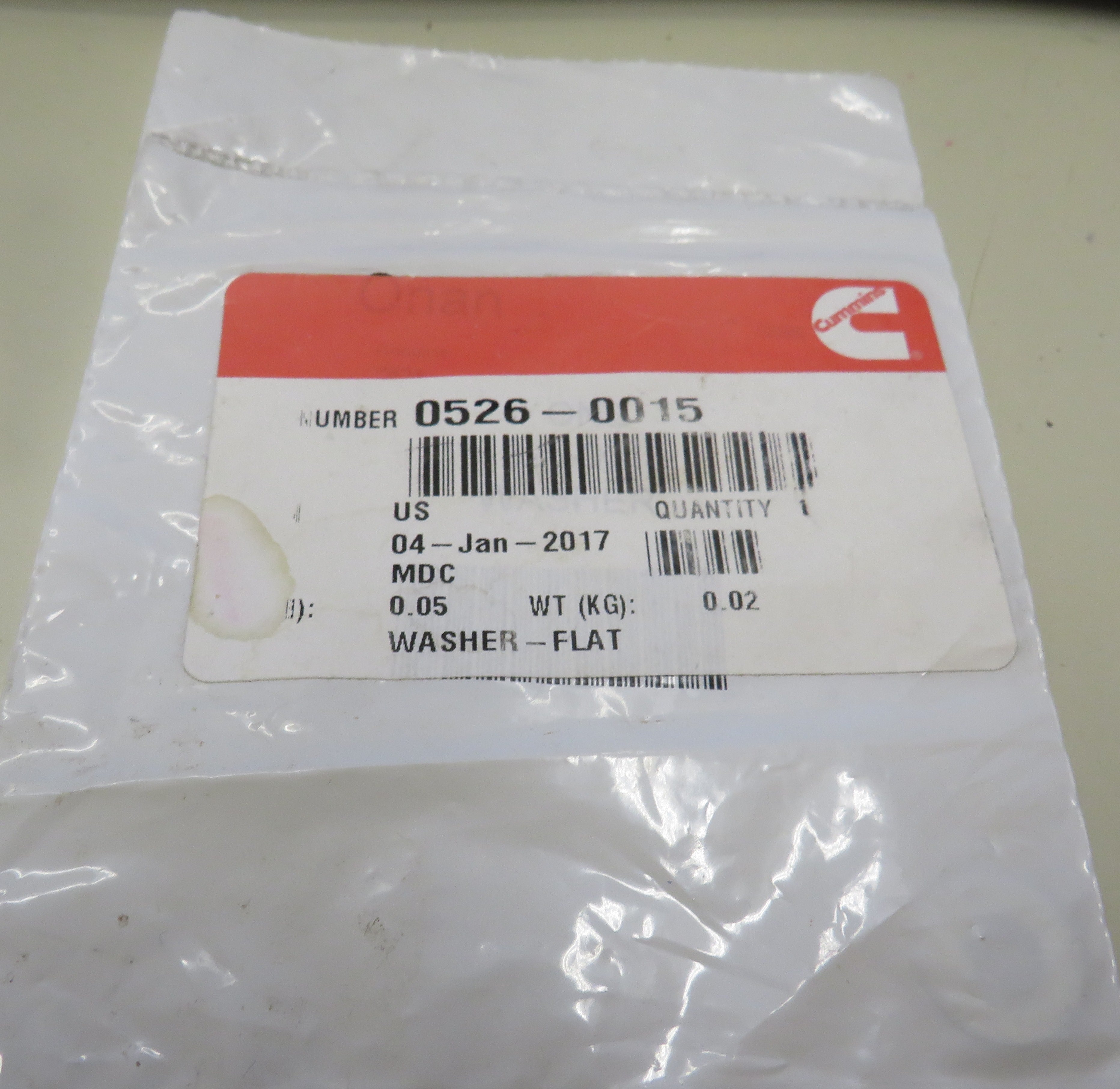 Onan 526-0015 Fiber Flat Washer 4/16/2024 THIS PART IS IN STOCK 4/16/2024