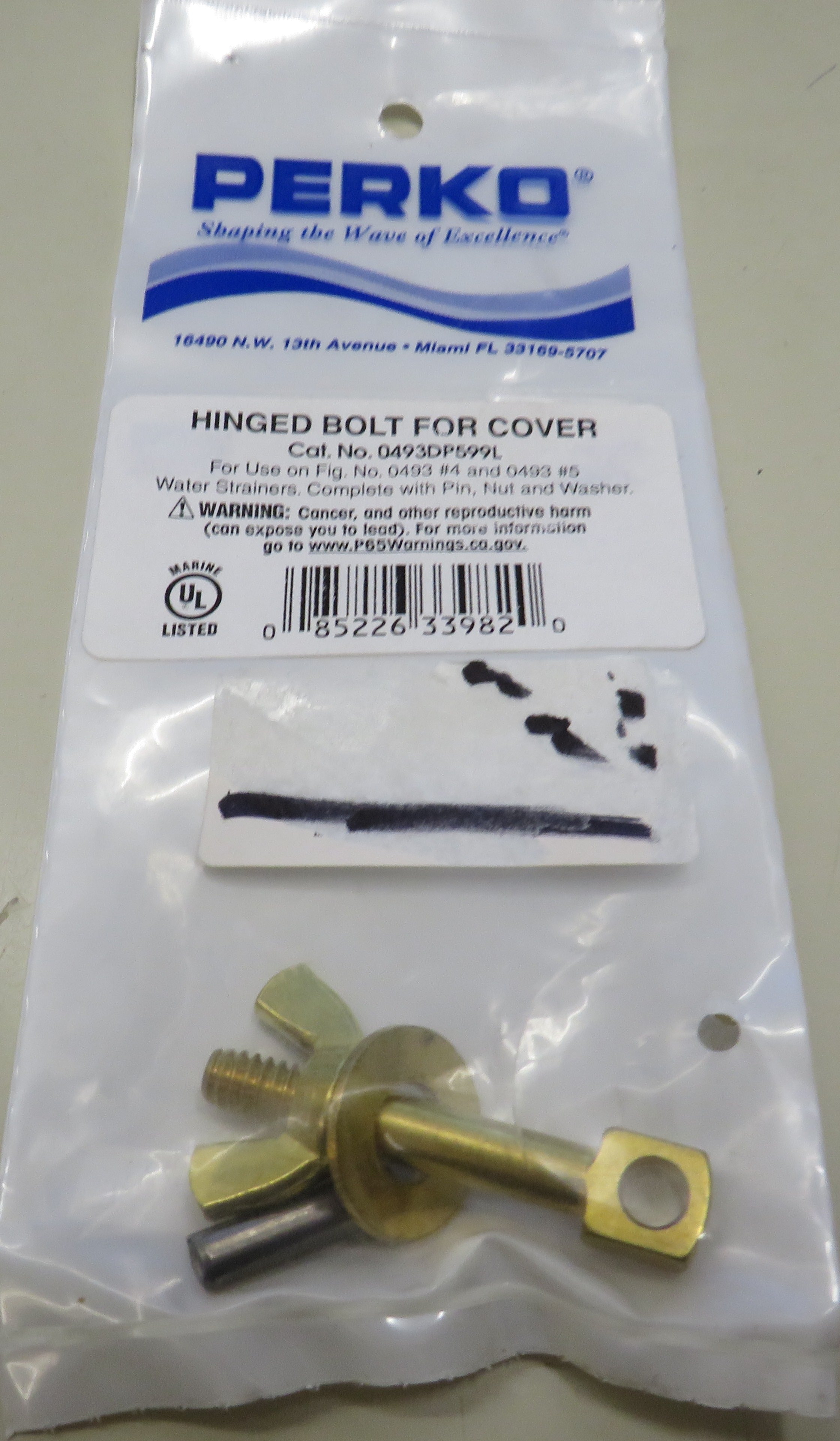 0493DP599L Perko Hinged Bolt Kit for 1” to 1-1/4” Intake Water Strainer 10/21/2025 THIS PART IS IN STOCK 10/21/2025