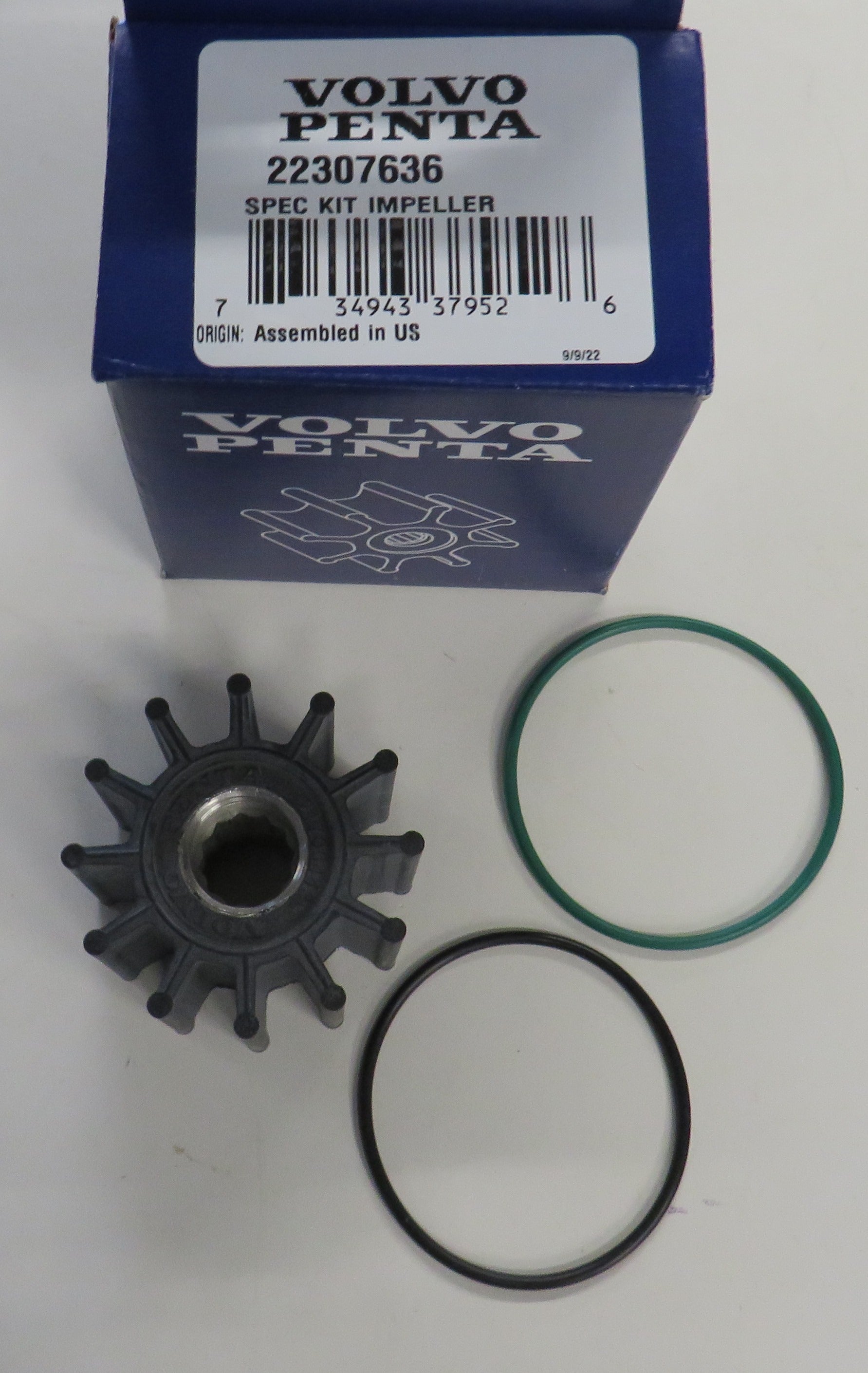 Volvo Penta 22307636 (Replaces 3842786 & 21213664) Impeller Kit fits many 9 AS models 4.3L-8.1L