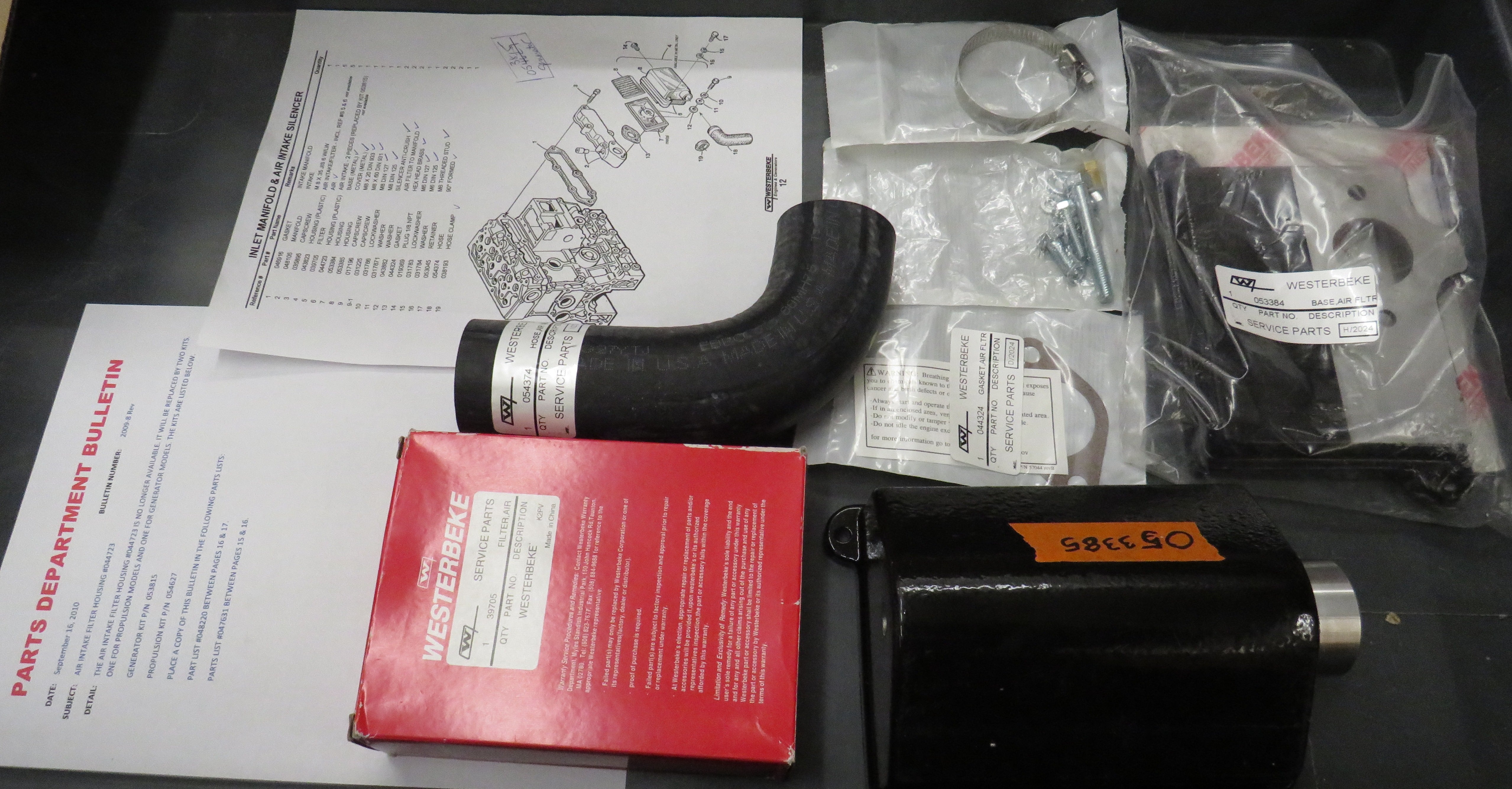 Westerbeke 053815 Air Intake Silencer Kit for Marine Diesel Generators 11.0 BTDB-60Hz, 11.5 BTD 60Hz, 12.6 BTD 60Hz, 8.8 BTDB 50Hz, 9.2 BTD 50 Hz, & 10.4 BTD 50 Hz 12/19/2025 THIS PART IS IN STOCK 12/19/2025