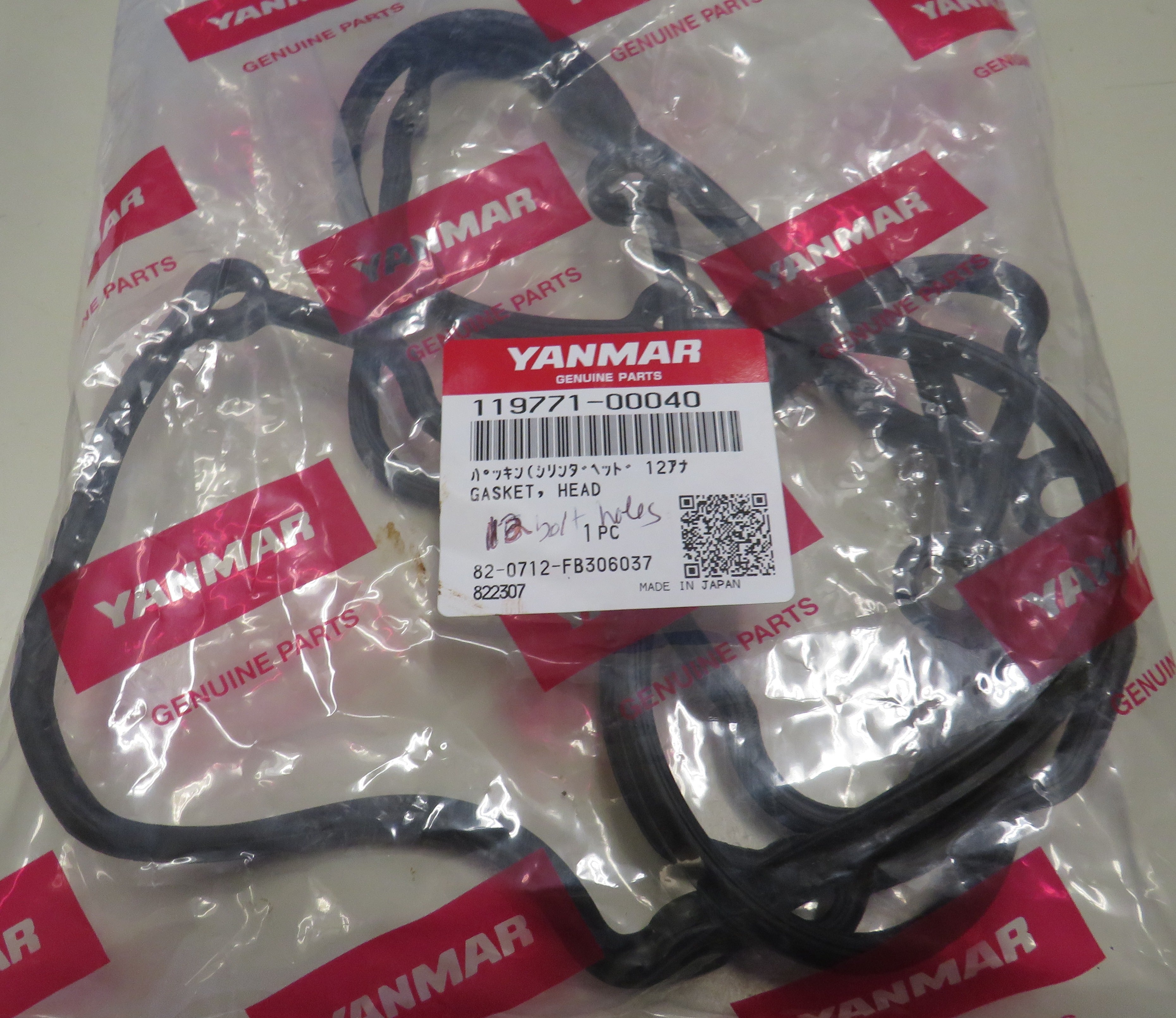 Yanmar 119771-00040 Head Cover Gasket 12 Hole, Early 6LP #00041 for 17 Hole 10/18/2025 THIS PART IS IN STOCK 10/18/2025