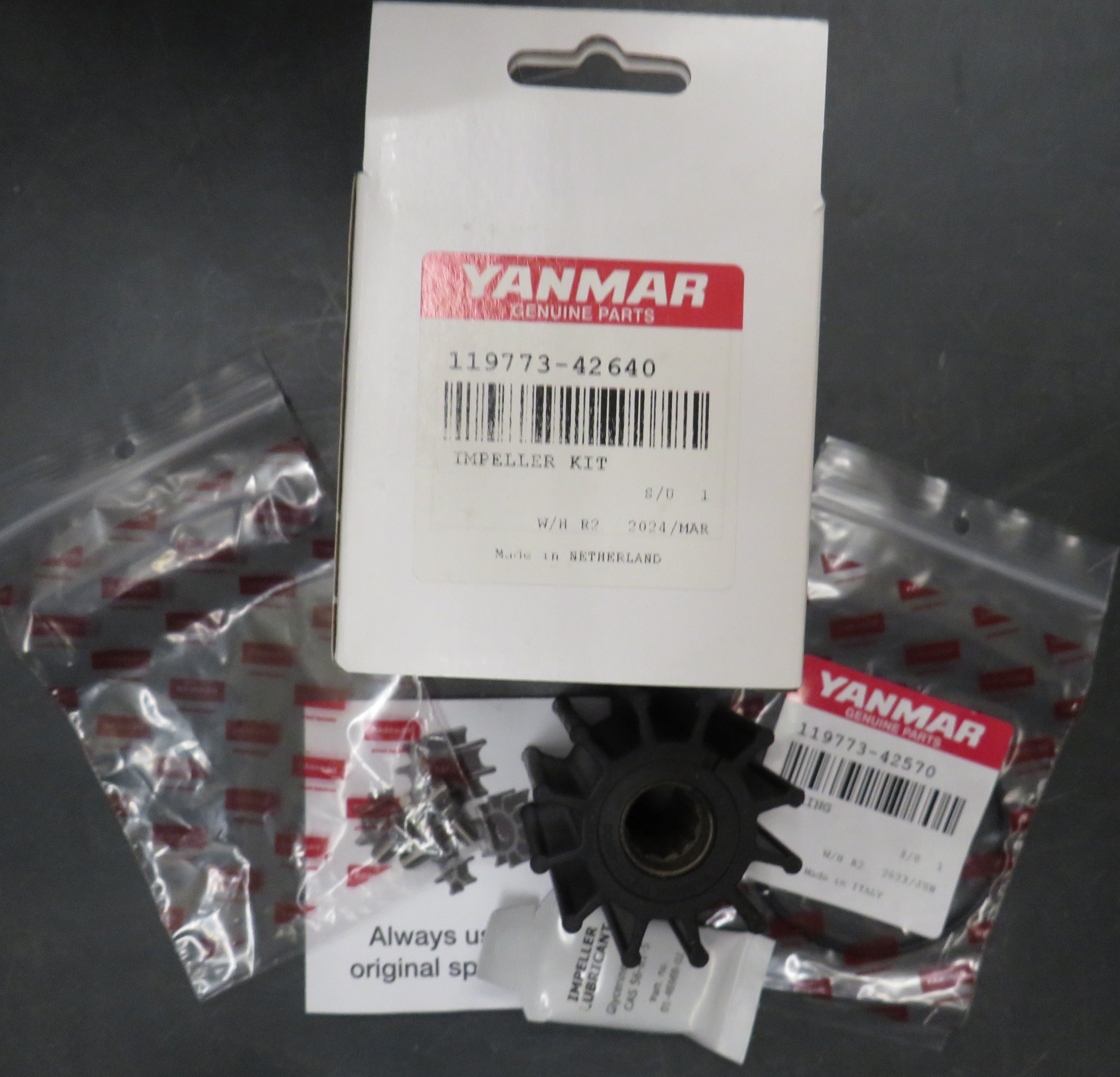 Yanmar 119773-42640 Impeller JP (Superceded 119773-42600-01) part of kit 119773-42640 9/30/2026 THIS PART IS IN STOCK 9/30/2026