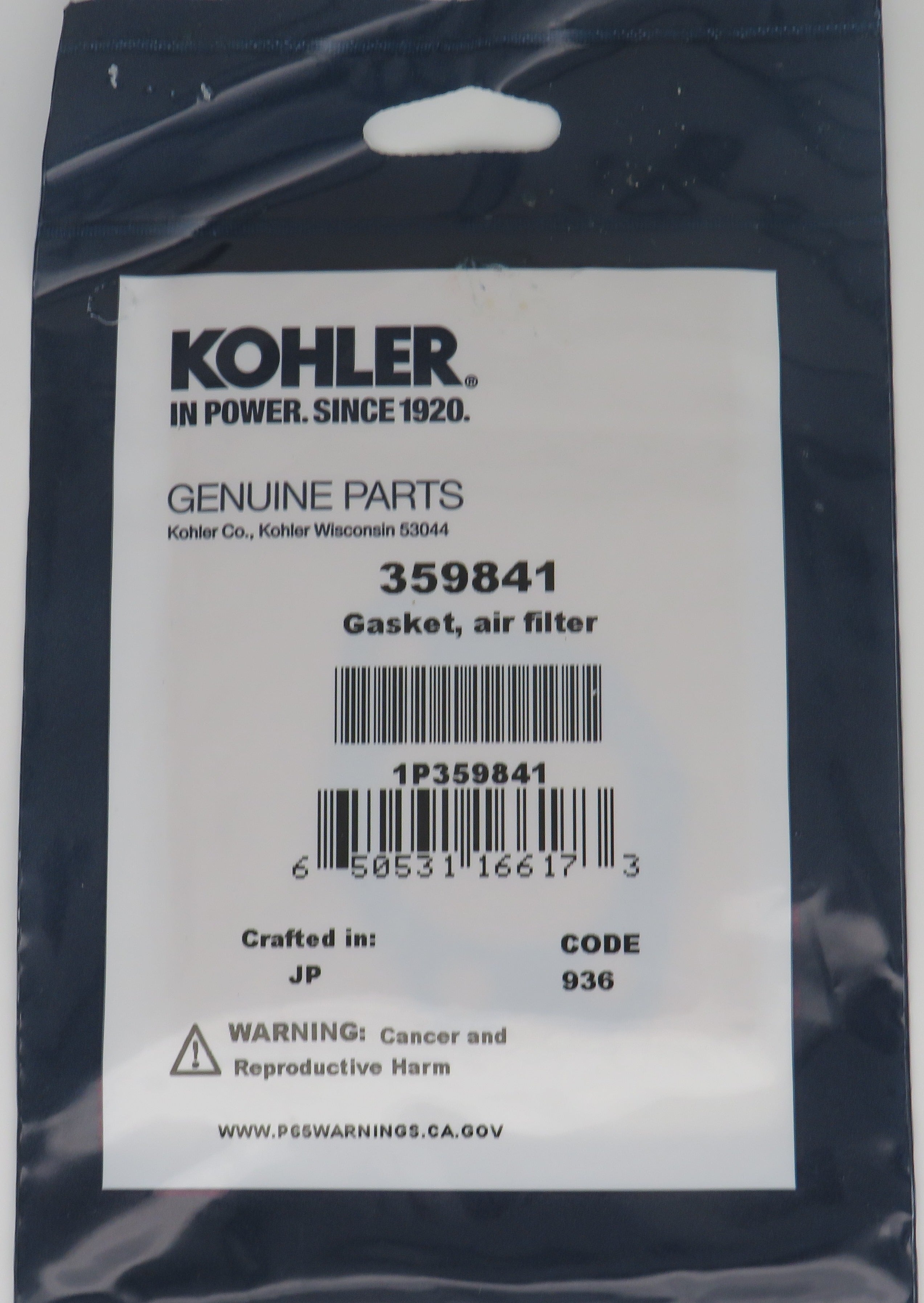 359841 Kohler Air Filter Gasket for Carburetor 359847