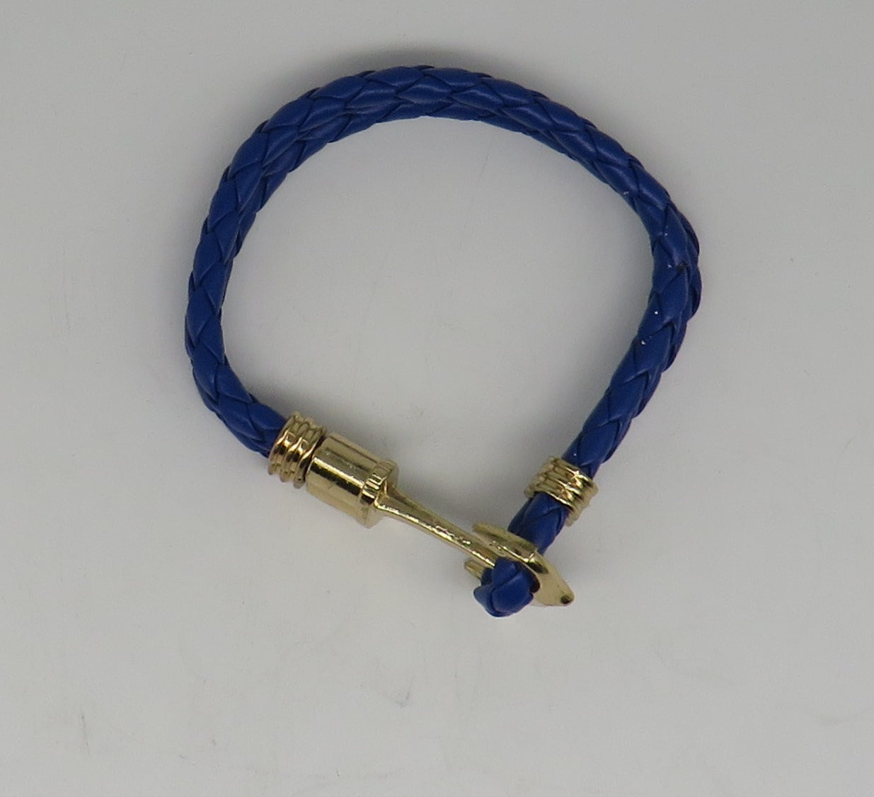 Unisex Leather Handmade Braided Cuff Anchor Bangle Bracelet Wristband Blue-Gold