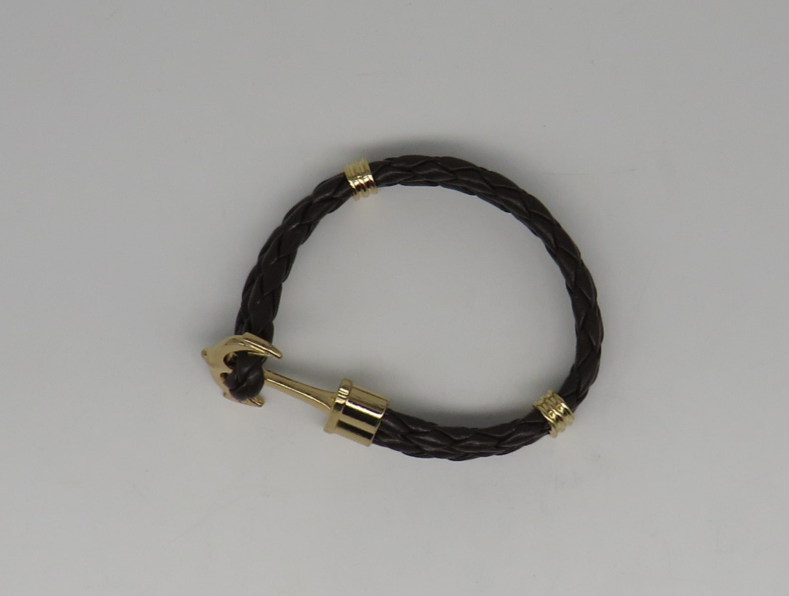 Unisex Leather Handmade Braided Cuff Anchor Bangle Bracelet Wristband Dark Coffee-Gold