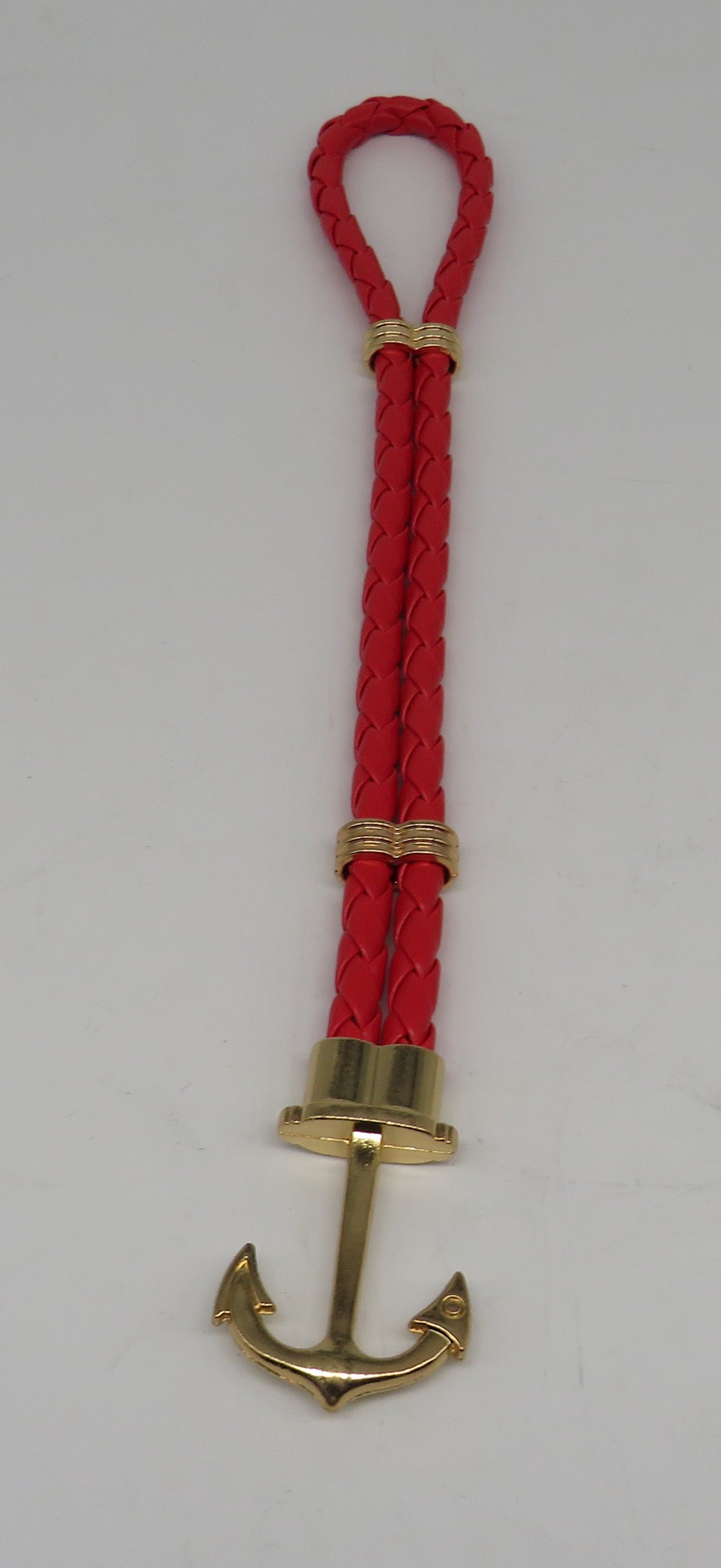 Unisex Leather Handmade Braided Cuff Anchor Bangle Bracelet Wristband Red-Gold