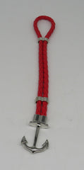 Unisex Leather Handmade Braided Cuff Anchor Bangle Bracelet Wristband Red-Silver