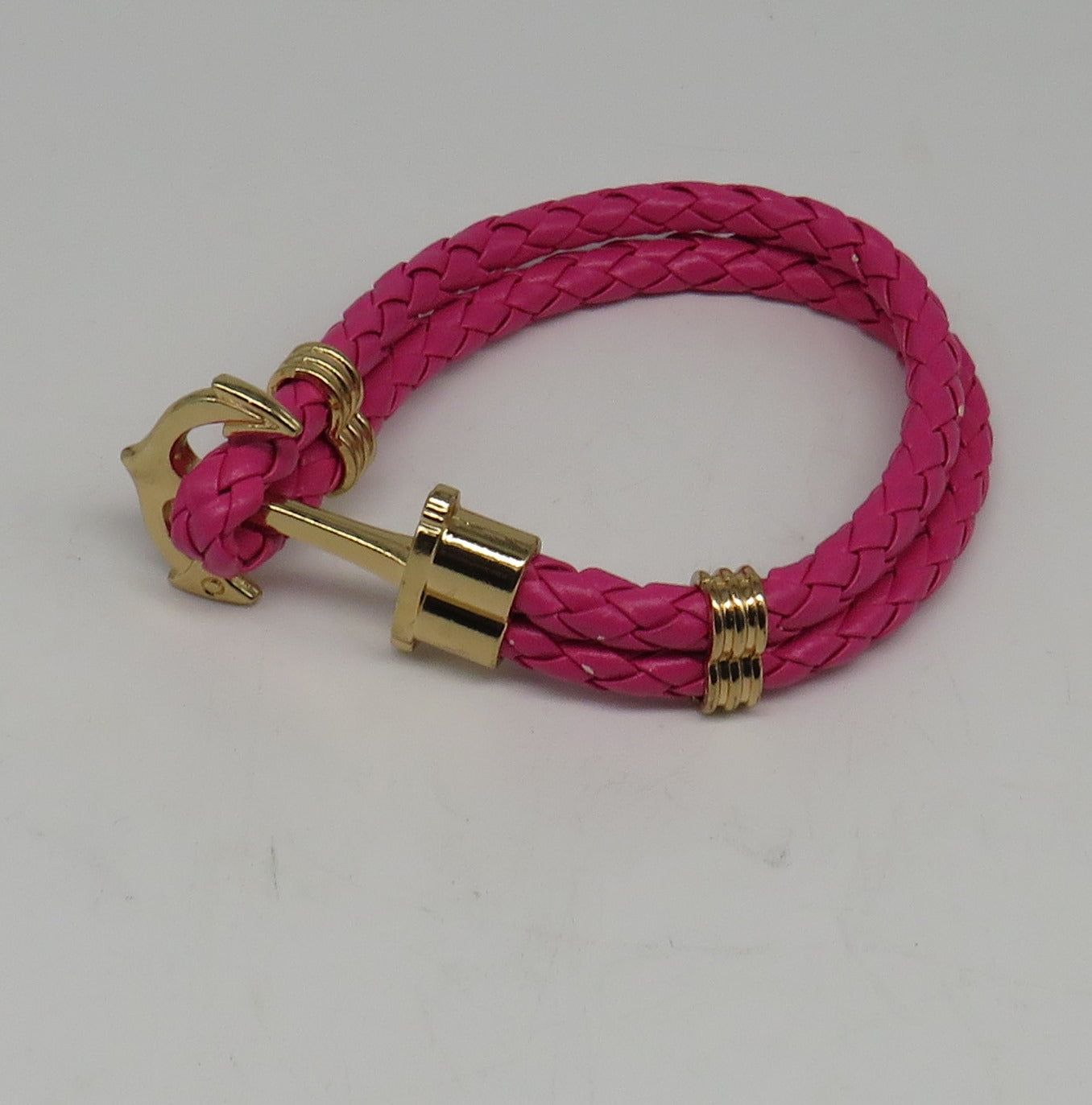 Unisex Leather Handmade Braided Cuff Anchor Bangle Bracelet Wristband Rose Red-Gold
