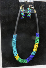 Beaded Multicolor Blues, Green & Yellow Matching Necklace & Earrings [BB454321] Set