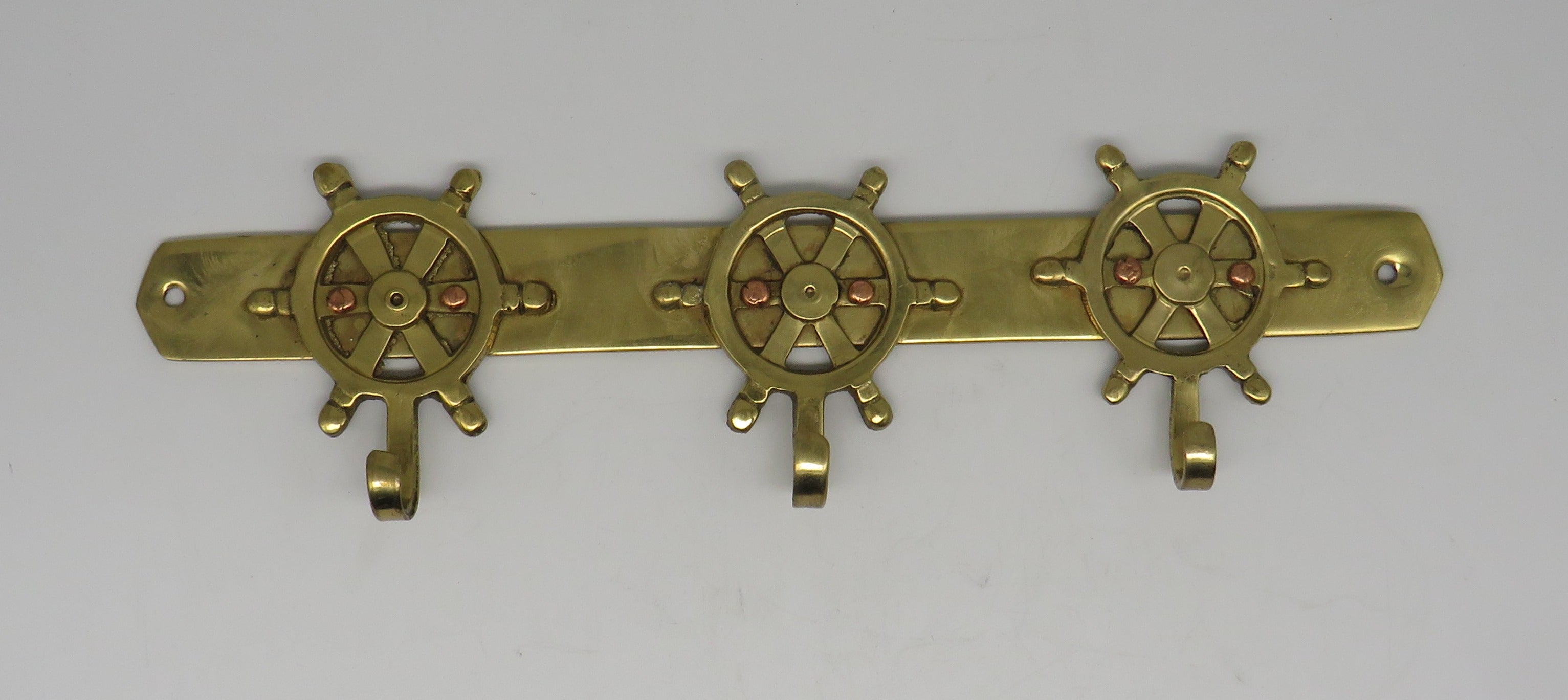 Brass Key Hook 3 Ship Wheel