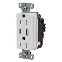 Hubbell 15A Receptacle 3A 5V USB Port White USB15ACW