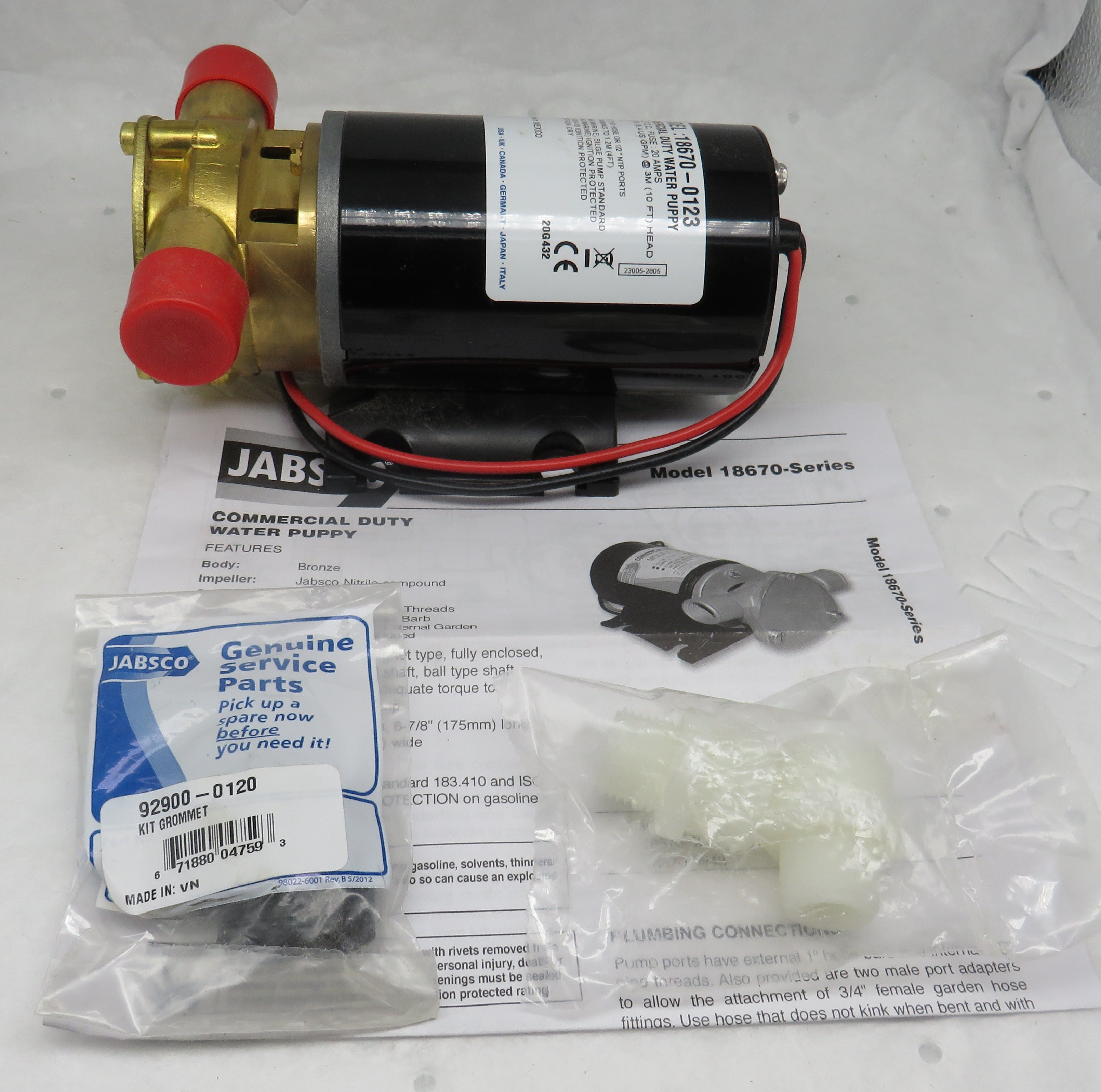 Jabsco 18670-0123 Commercial Duty Water Pump 12V, 9 GPH 