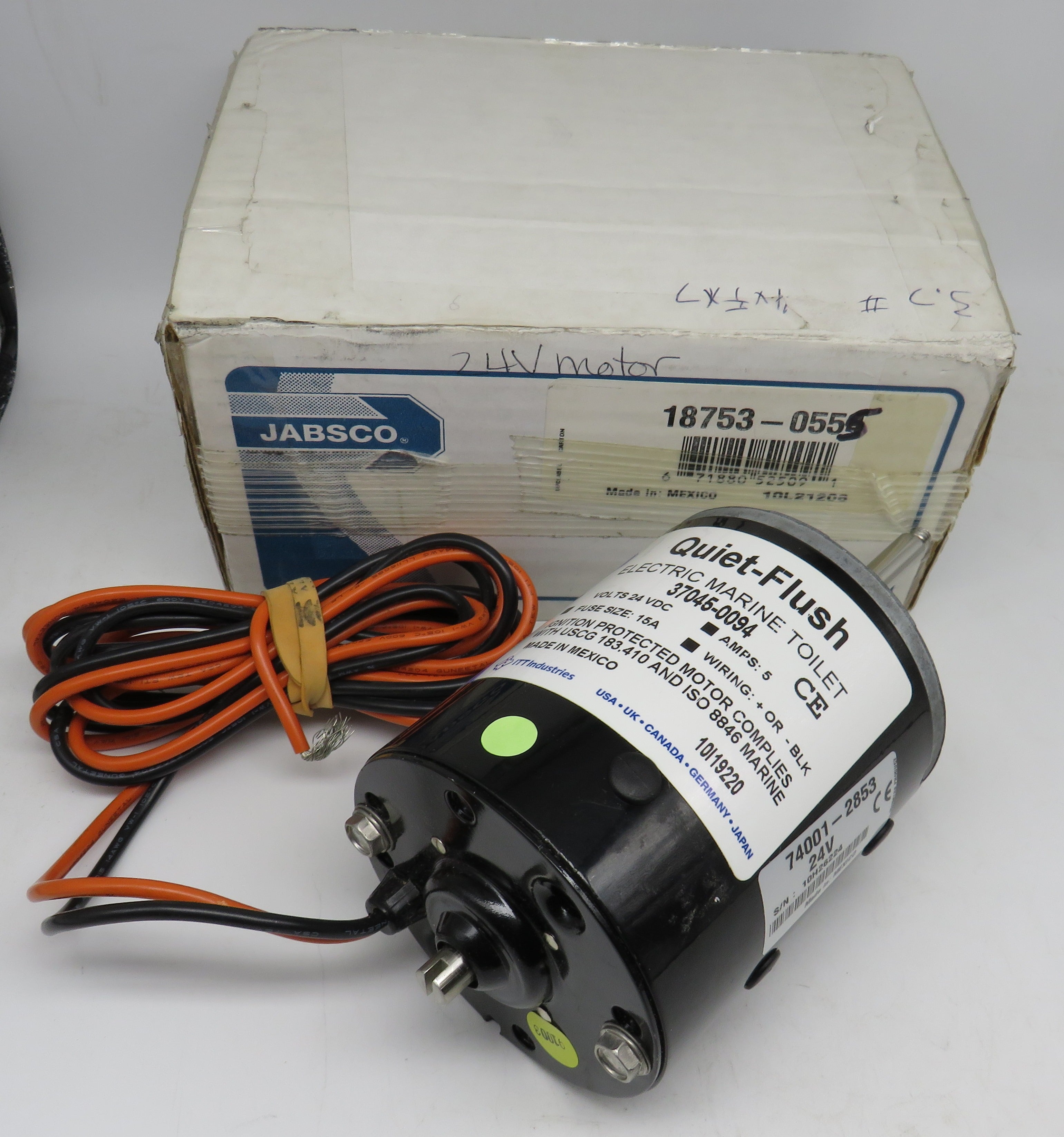 18753-0555 Jabsco Par Quiet Flush Replacement Motor 24V Only Goes to 37045 & 37245 Series Head 2/26/2025 THIS PART IS IN STOCK 2/26/2025