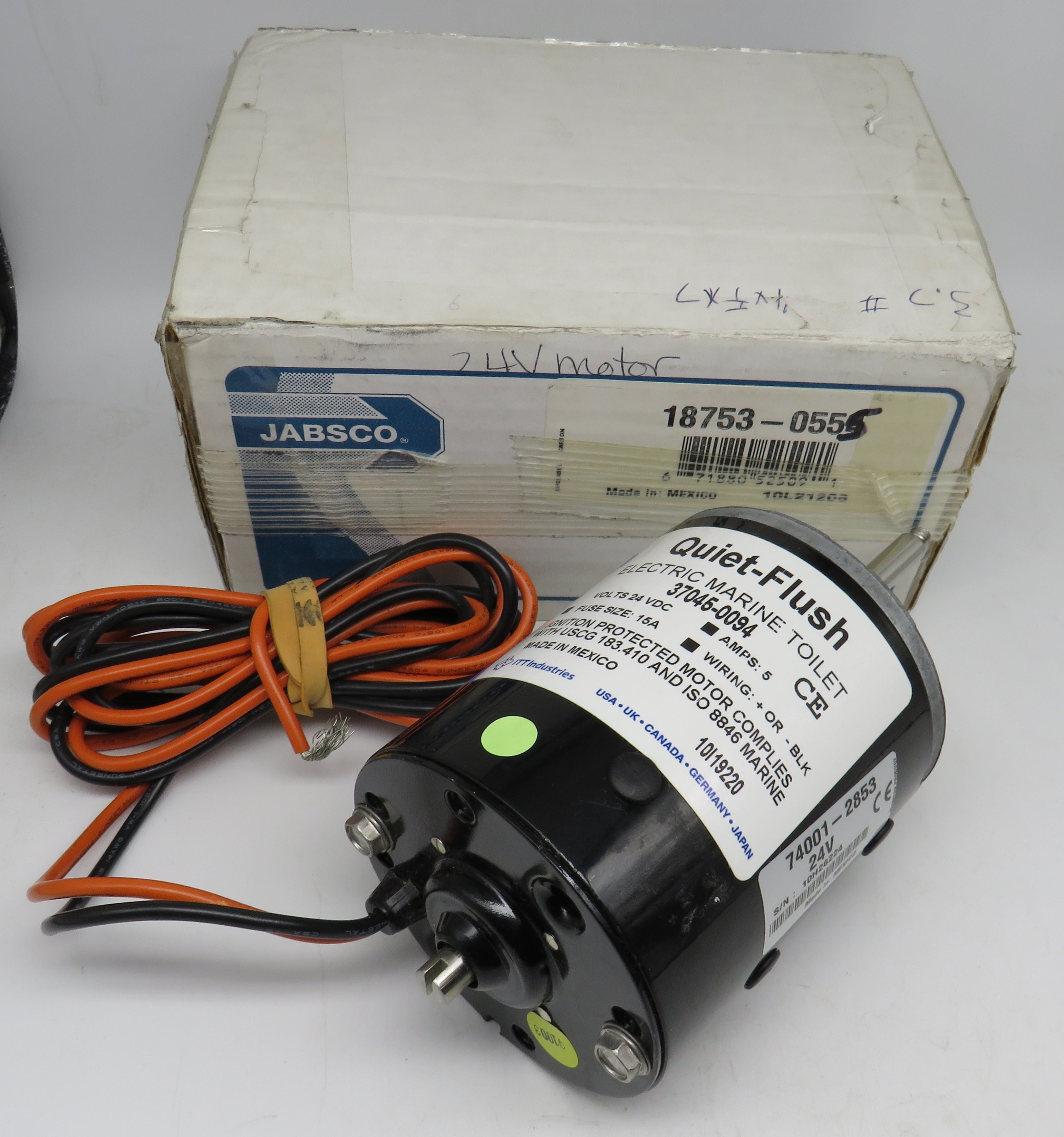 18753-0555 Jabsco Par Quiet Flush Replacement Motor 24V Only. Goes to 37045 & 37245 Series Head