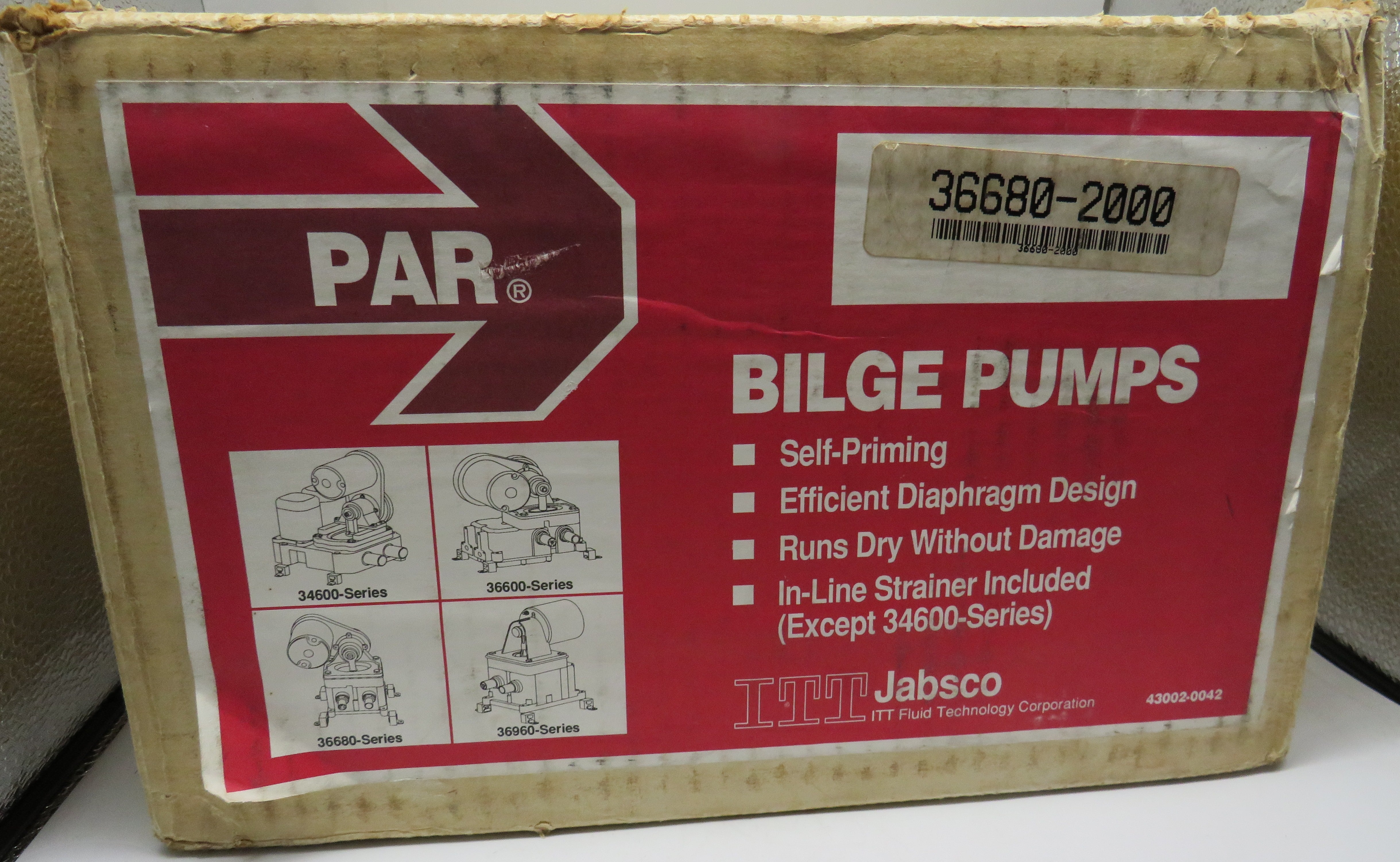 36680-2000 Jabsco Par Bilge/Deck Wash Pump For 36680 Series Non Automatic 12 Volt DC