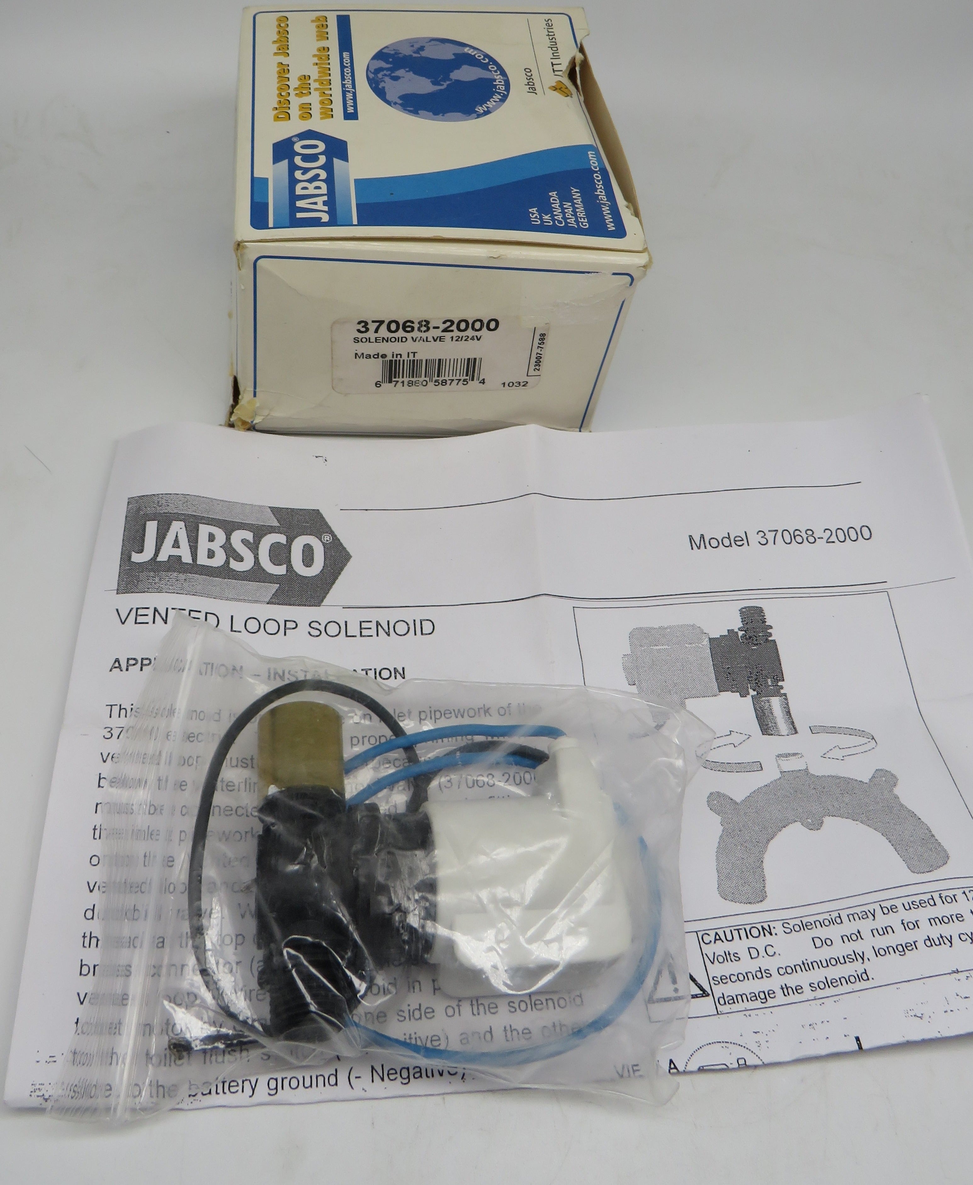 37068-2000 Jabsco Par Vented Loop Solenoid for Siphon Breaker 12/24 Volt