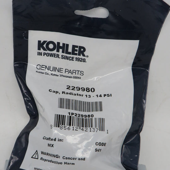 229980 Kohler Radiator Cap 13-14 Psi for Kohler 5E, 7.3E 5/13/2024 THIS PART IS IN STOCK 5/13/2024