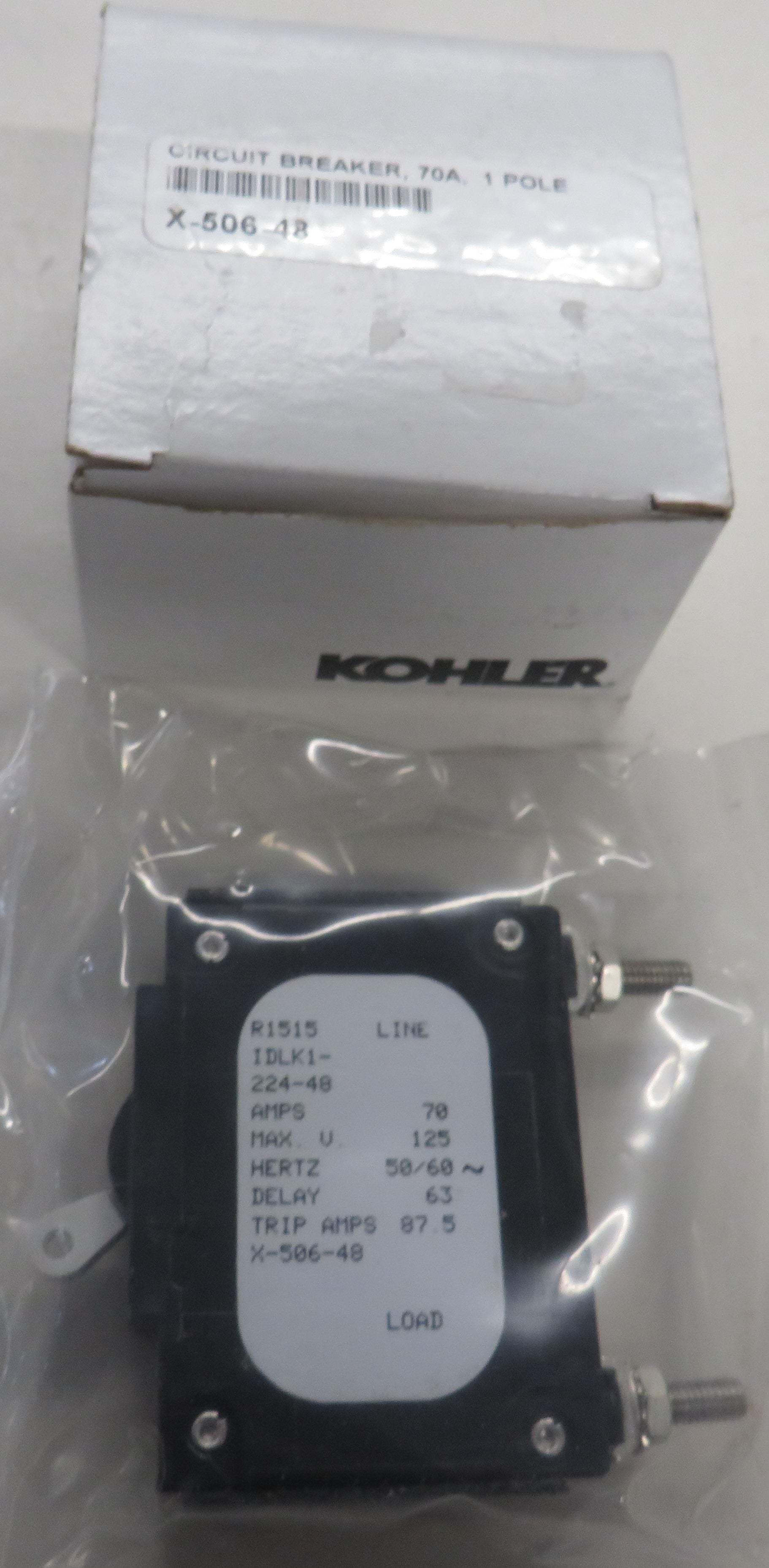 Kohler X-506-48 Circuit Breaker 70A, 250V 1 Pole White Handle 