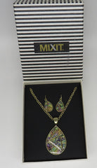 Mixit Abalone Gold-Tone Teardrop Necklace & Earring Set