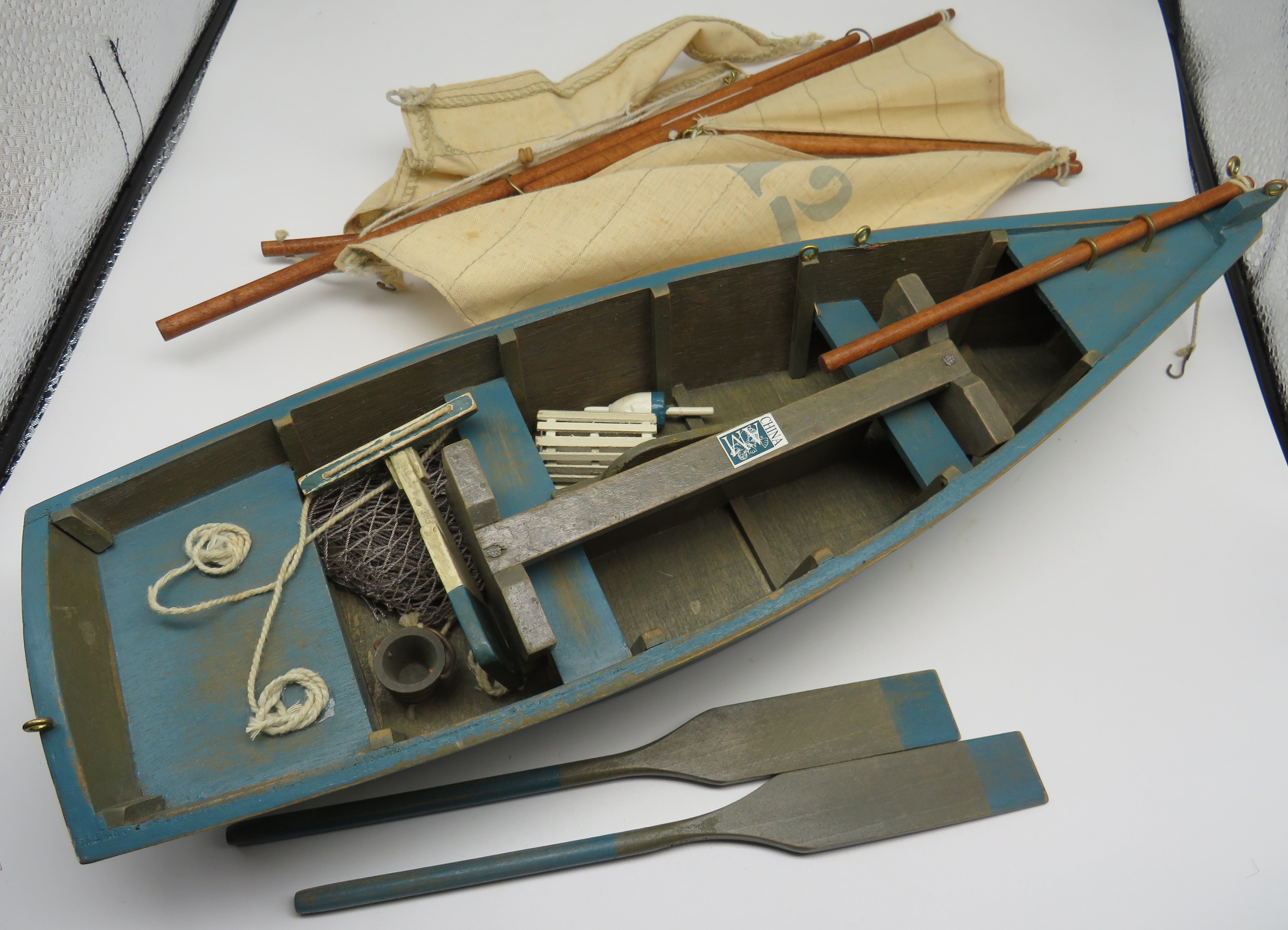 Authentic Models AS123 Y-12 Wooden Ship Model Yarmouth Cutter, Teal Sailboat OBSOLETE Discontinued NLA 