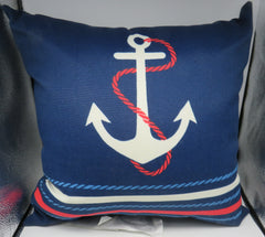 Nautical All Weather Indoor/Outdoor Navy Blue & White Anchor & Rope  18