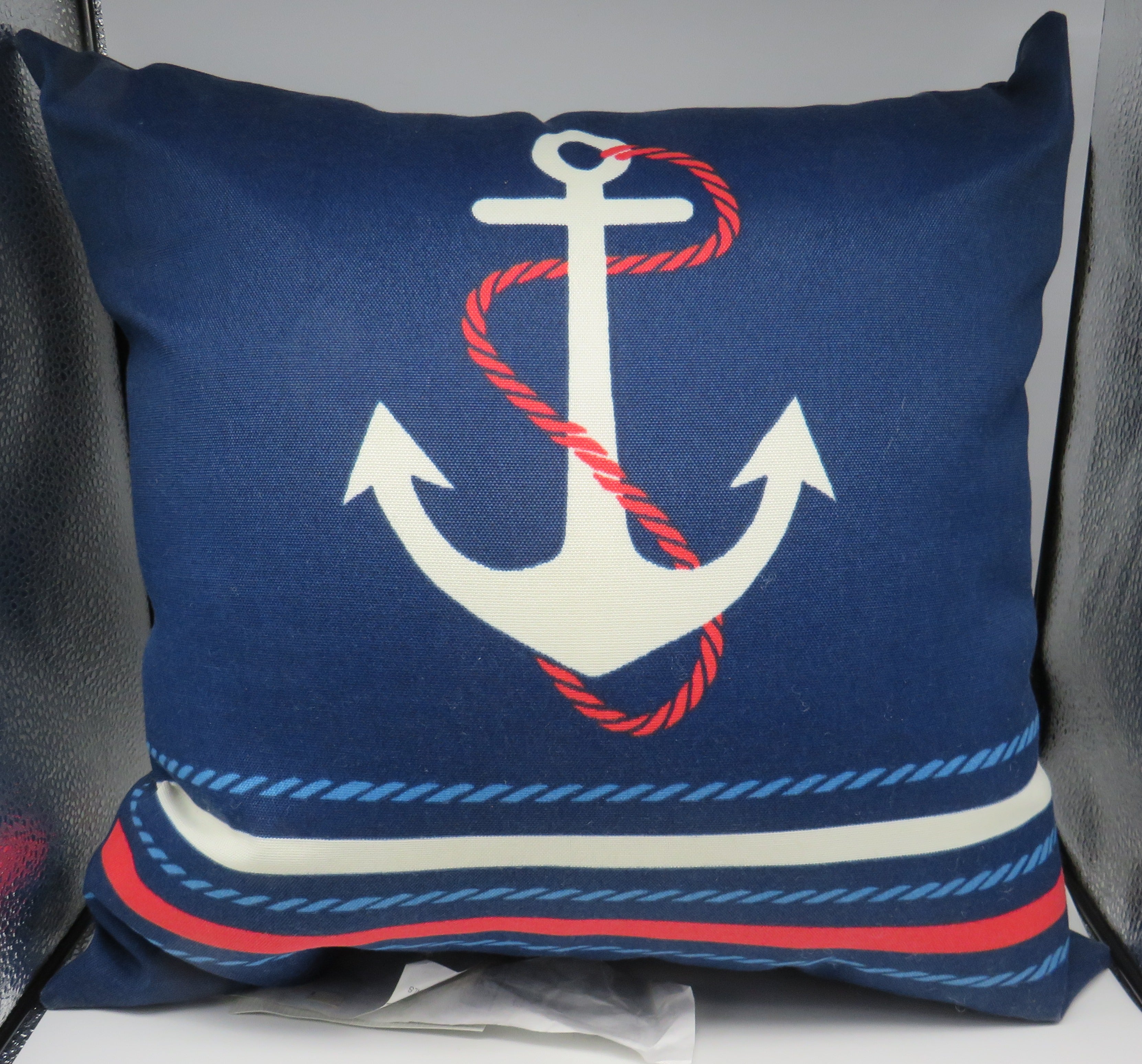 Nautical All Weather Indoor/Outdoor Navy Blue & White Anchor & Rope  18