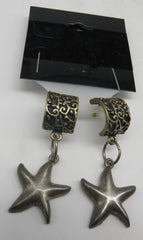 Nautical Silver Starfish And Cuff Dangle Post Earrings