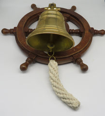 Wooden Ship's Wheel With Brass Bell