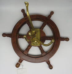 Wooden & Brass Nautical Ships Wheel 4 Hook
