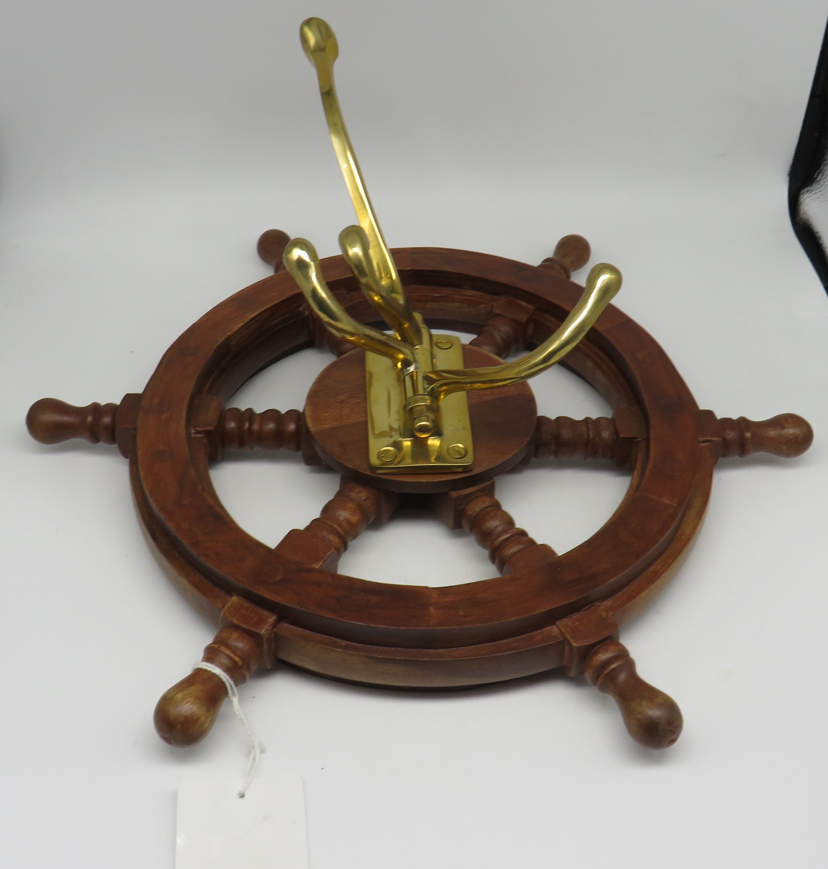 Wooden & Brass Nautical Ships Wheel 4 Hook