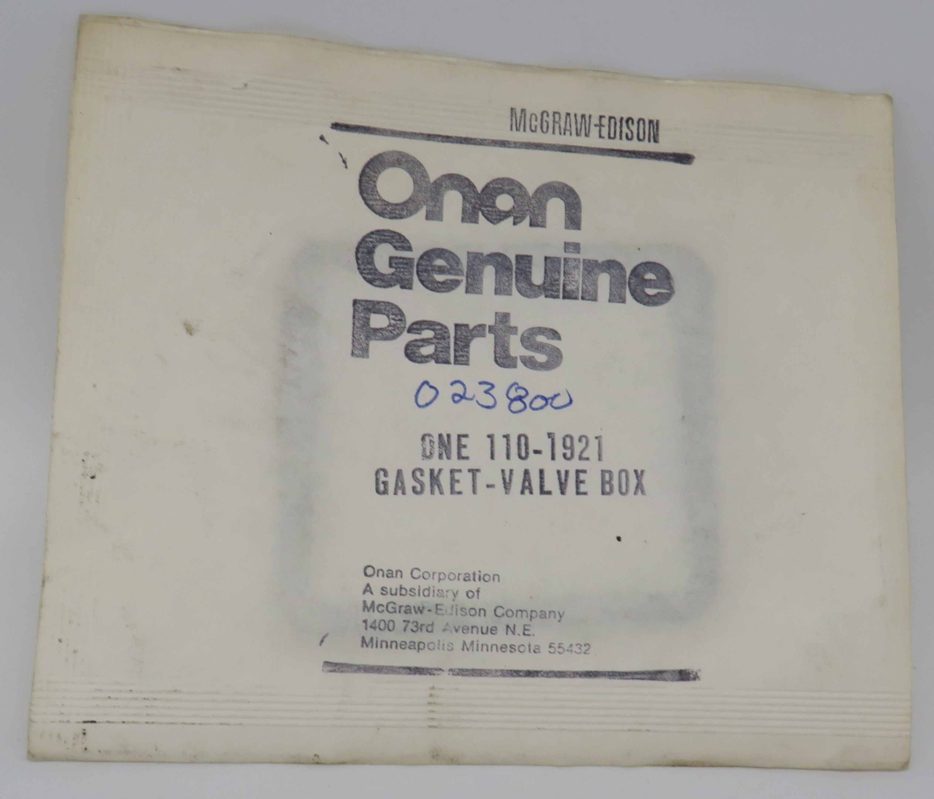 110-1921 Onan Valve Box Gasket Obsolete for BGE/BGEL Emerald 1 Gen Set RV Electric Generating 